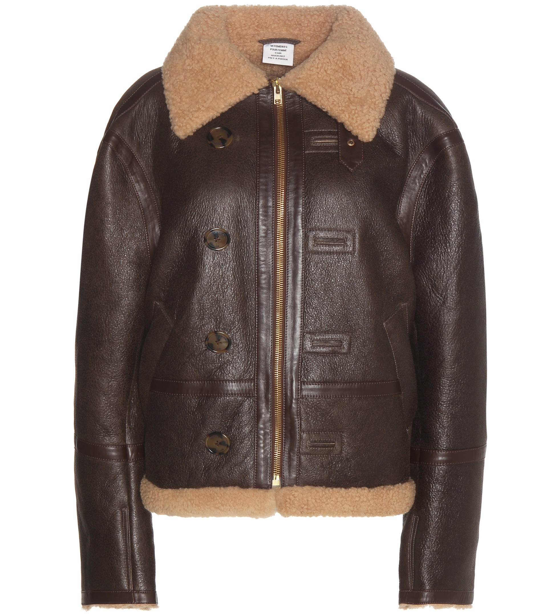 Vetements Shearling-lined Leather Jacket in Brown - Lyst