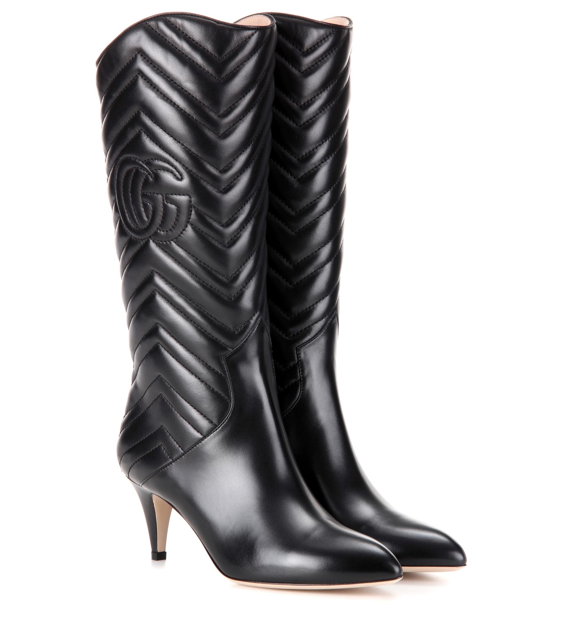 Gucci Matelassé Leather Boots in Black | Lyst