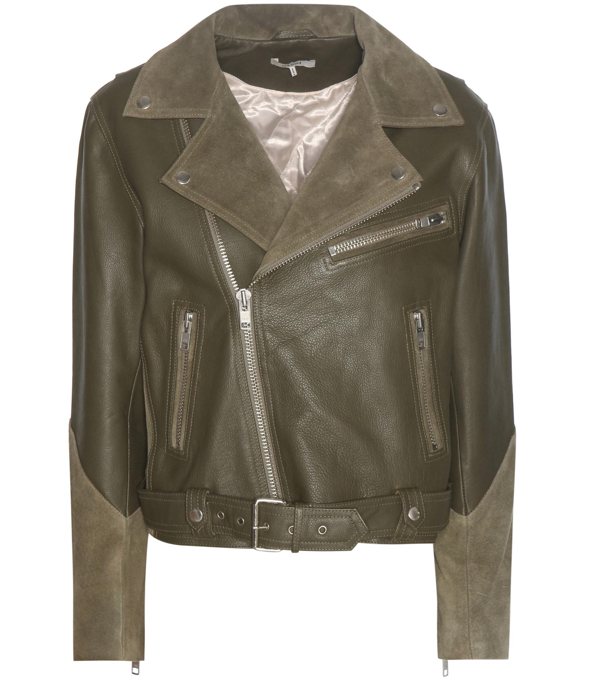 Ganni Lloyd Leather And Suede Jacket in Green - Lyst