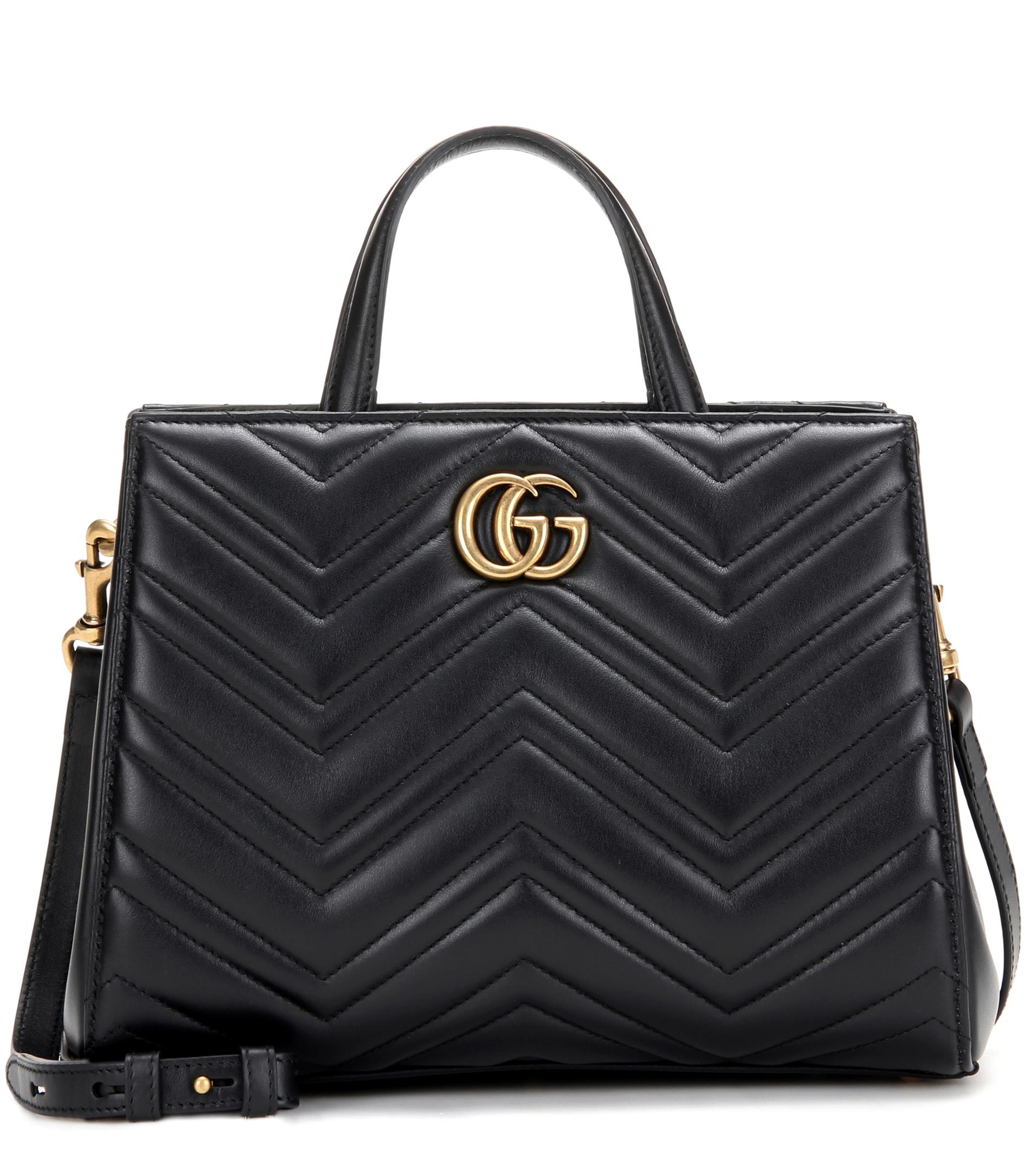 Gucci Gg Marmont Small Matelassé Leather Tote in Black - Lyst