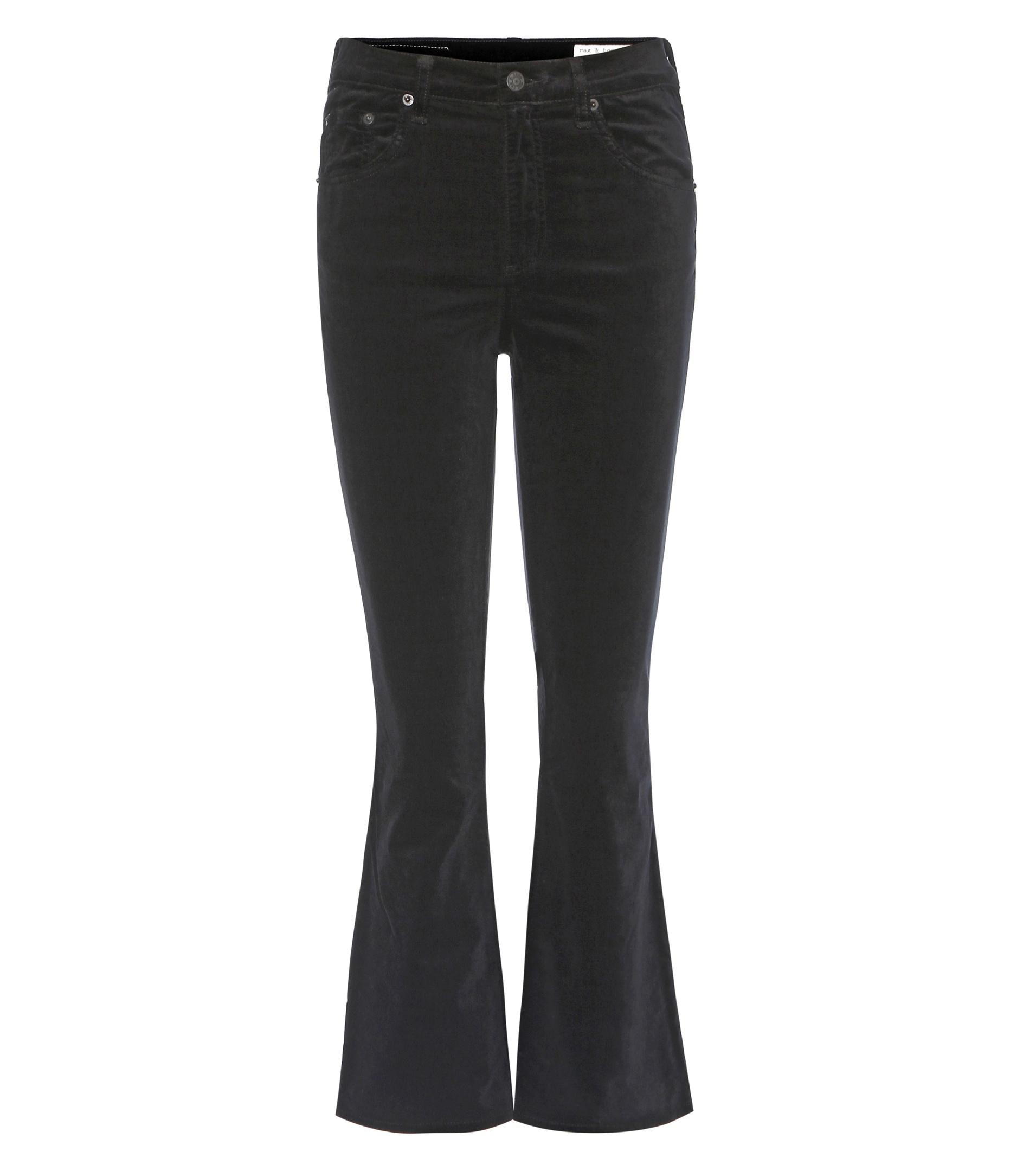 Rag & Bone Crop Flare Velvet Jeans in Black - Lyst