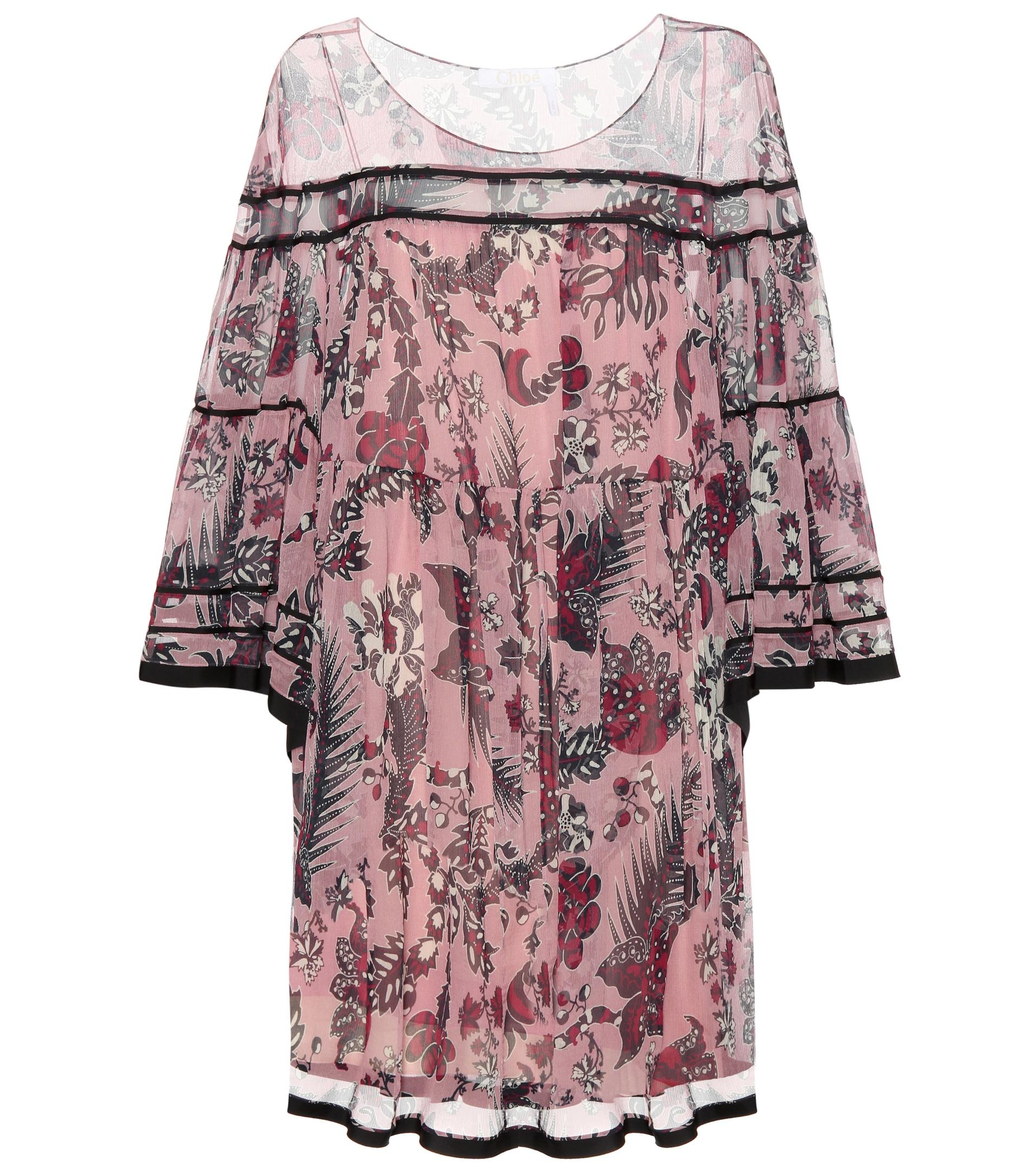 Lyst - Chloé Printed Silk Dress in Pink