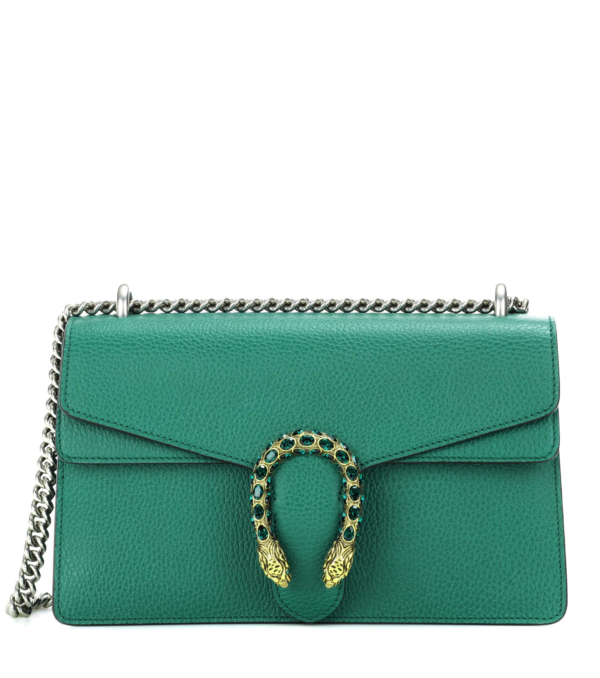 Dionysus mini top handle bag in dark green leather