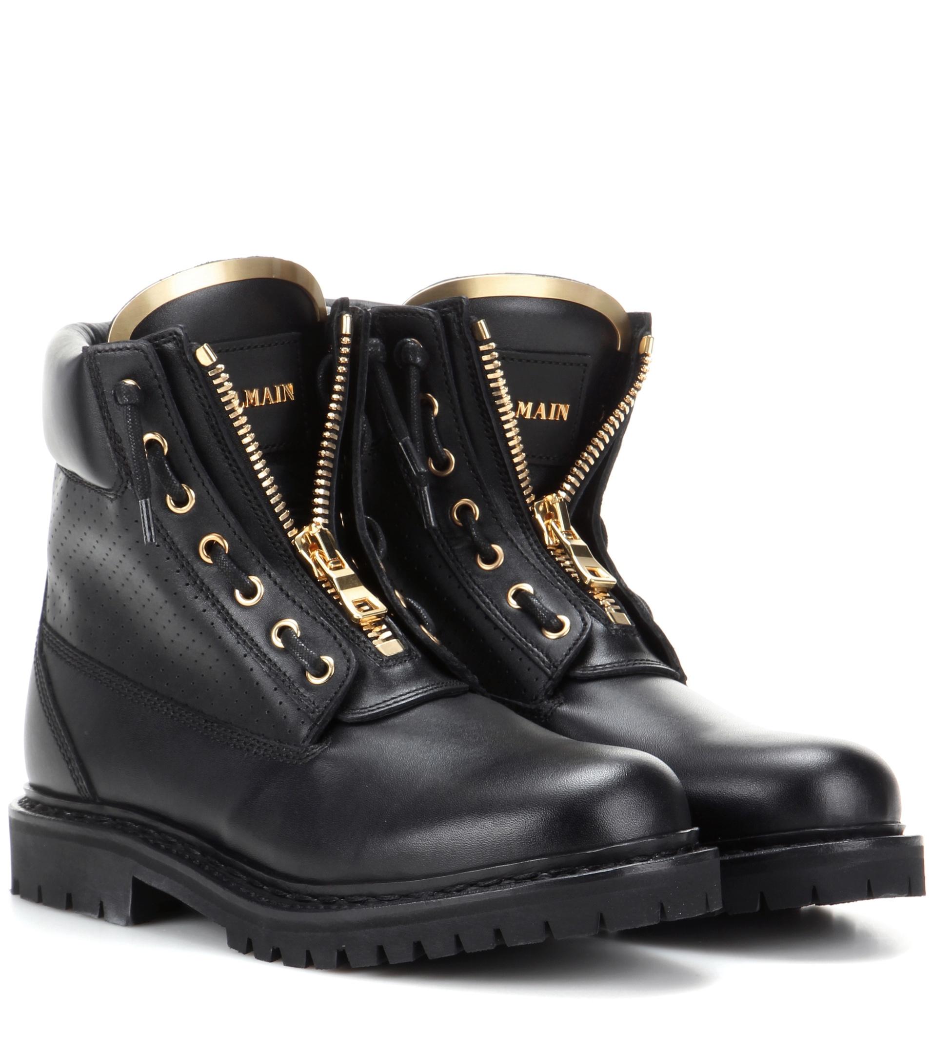 Balmain Taiga Leather Boots in Black - Lyst
