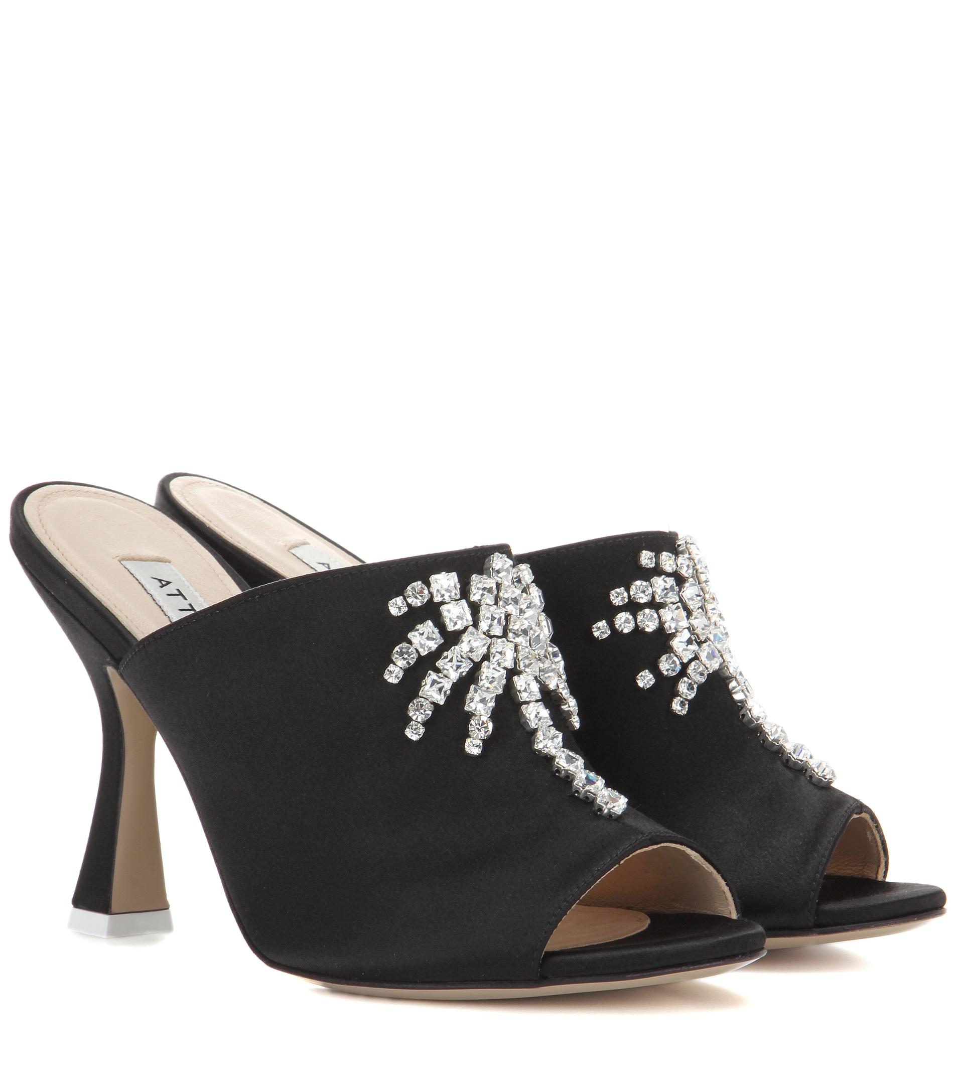 Attico Pamela Crystal-embellished Satin Mules in Black | Lyst