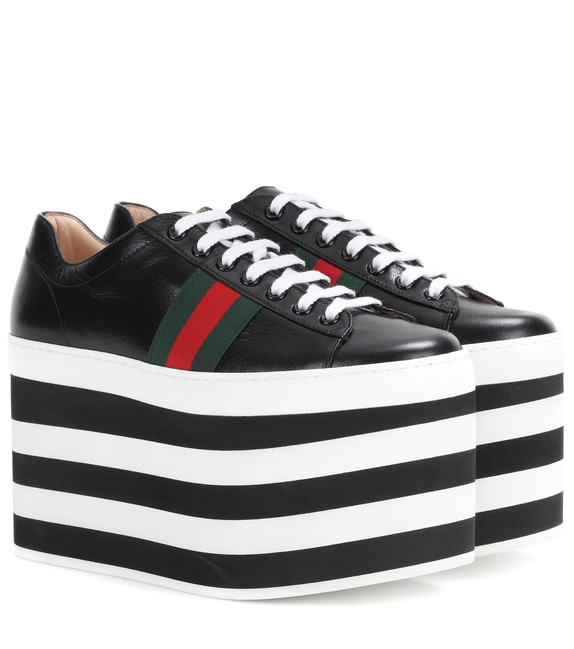 Gucci Leather Platform Trainers in Black | Lyst