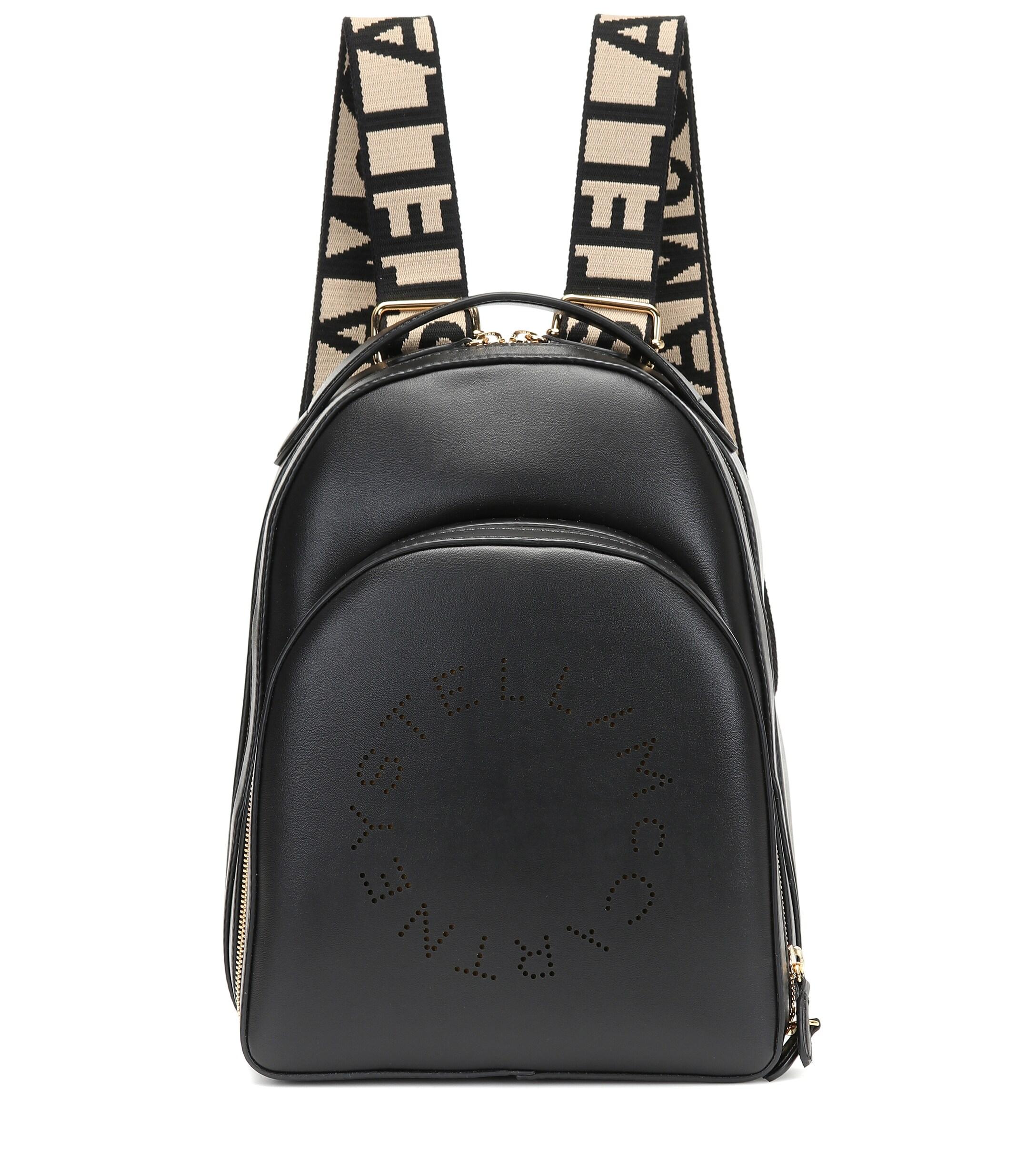 Stella McCartney Logo Faux-leather Backpack in Black | Lyst