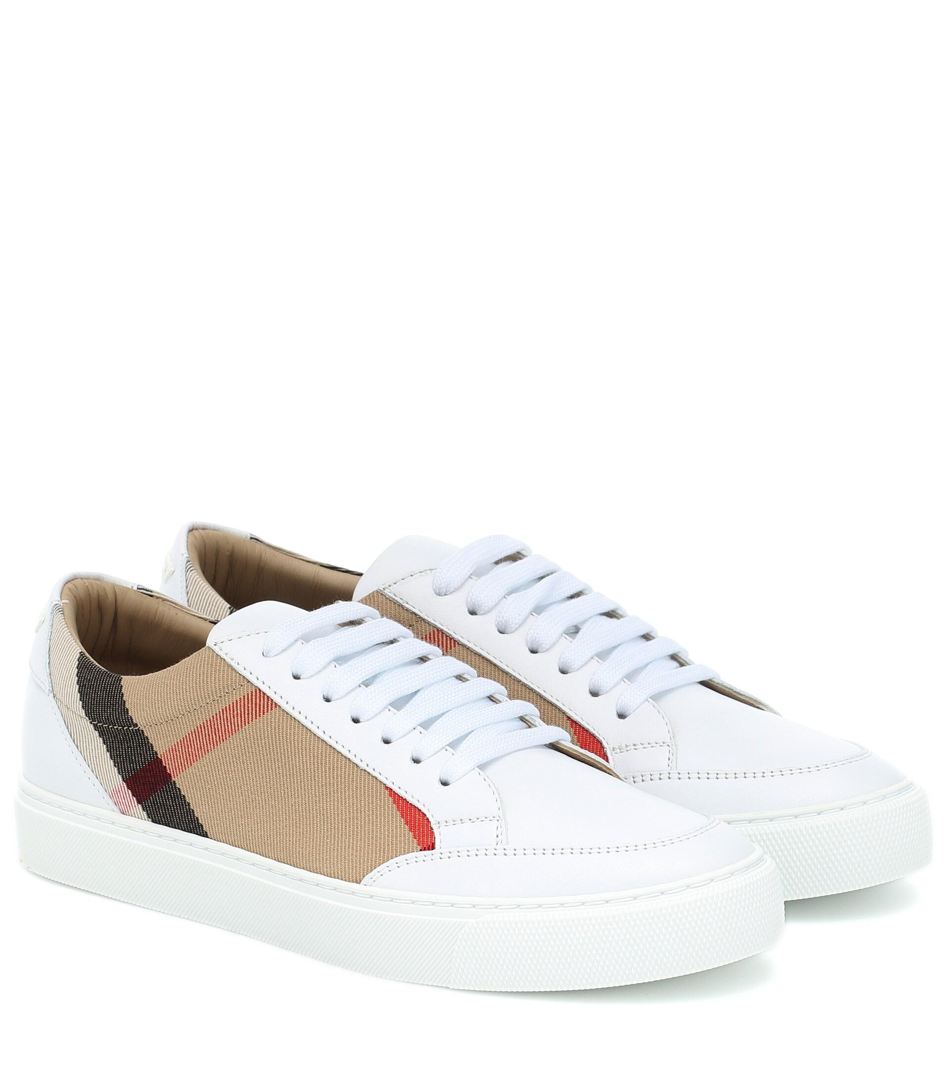 Burberry House Check Leather-trimmed Sneakers in White | Lyst