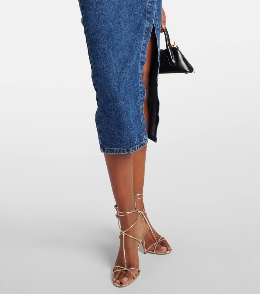 knee length dresses for ladies Self-Portrait Denim Flared Belted Midi Dress Colour : Blue, Size : 12