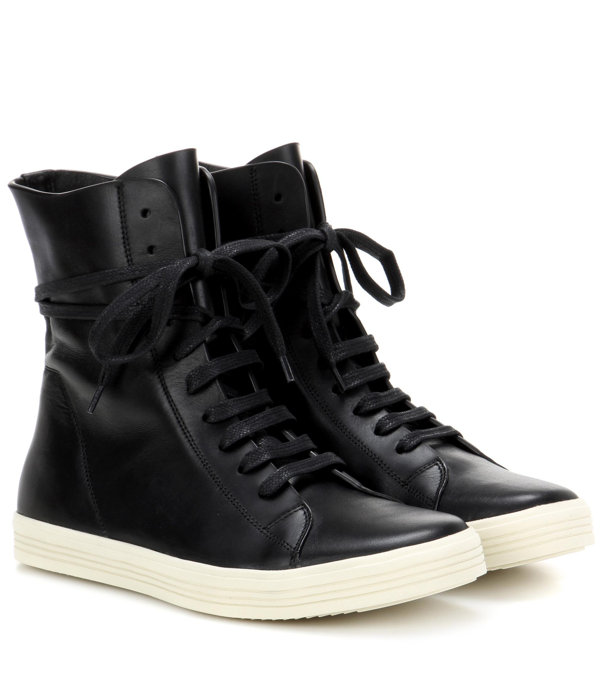 Rick Owens Leather High-top Sneakers in Black - Lyst