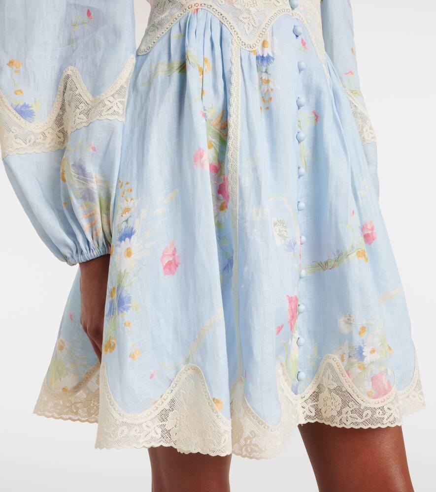 Zimmermann Lucky Linen & Lace Plunge Mini Dress in Blue | Lyst Australia