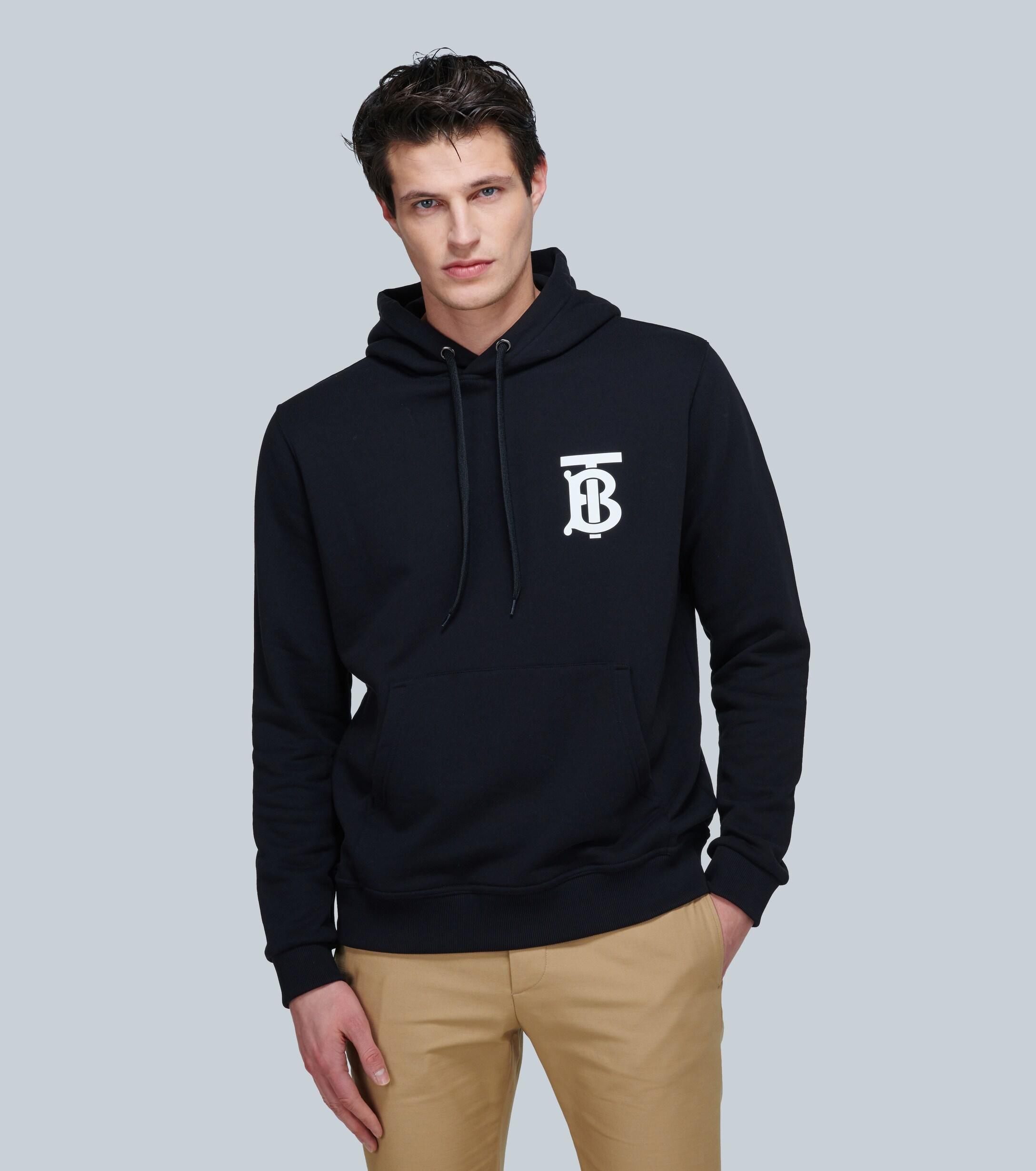 Burberry Tb-logo Cotton Hooded Sweatshirt in Black for Men | Lyst