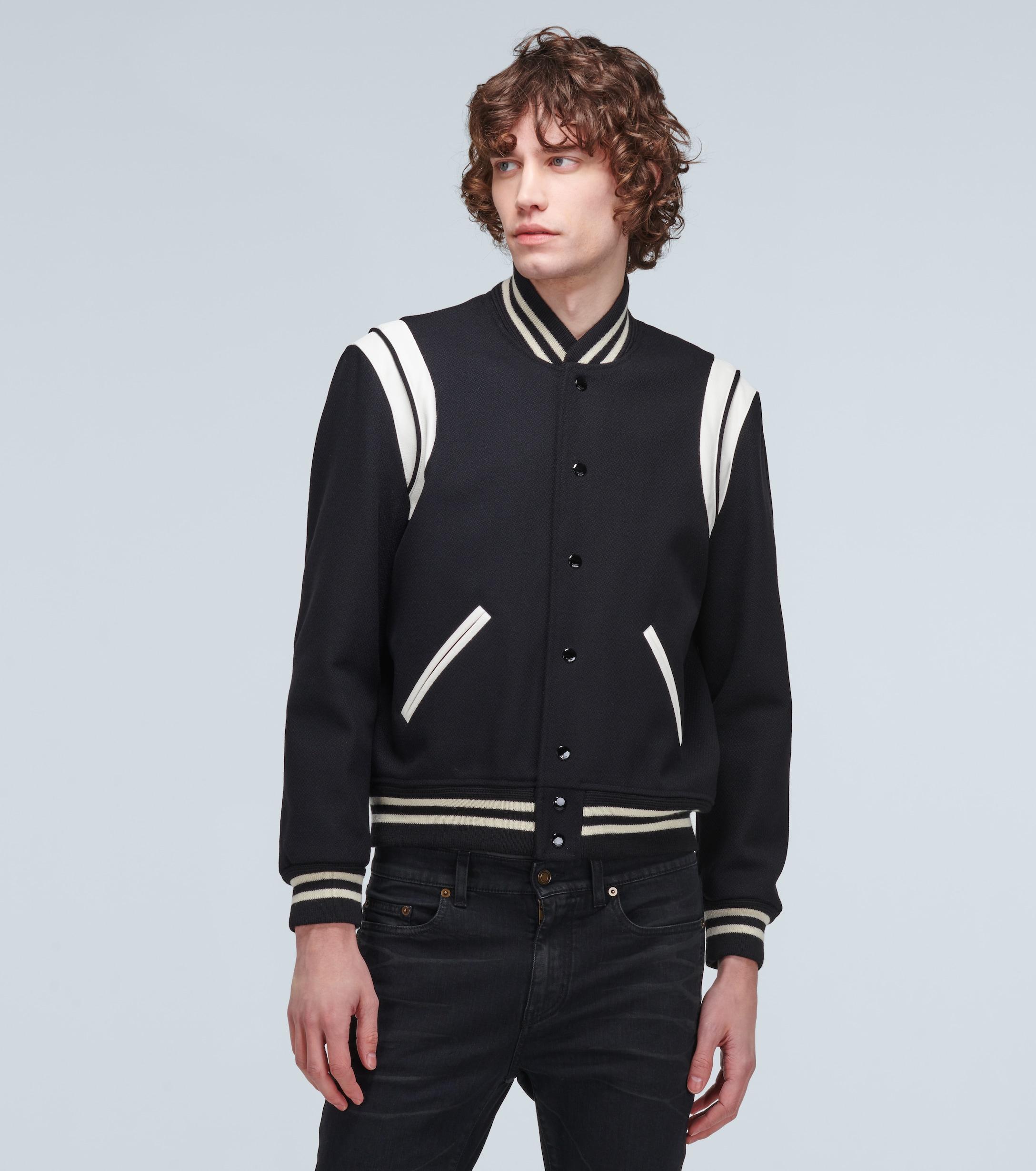 Saint Laurent Silk Teddy Varsity Jacket in Black for Men - Lyst