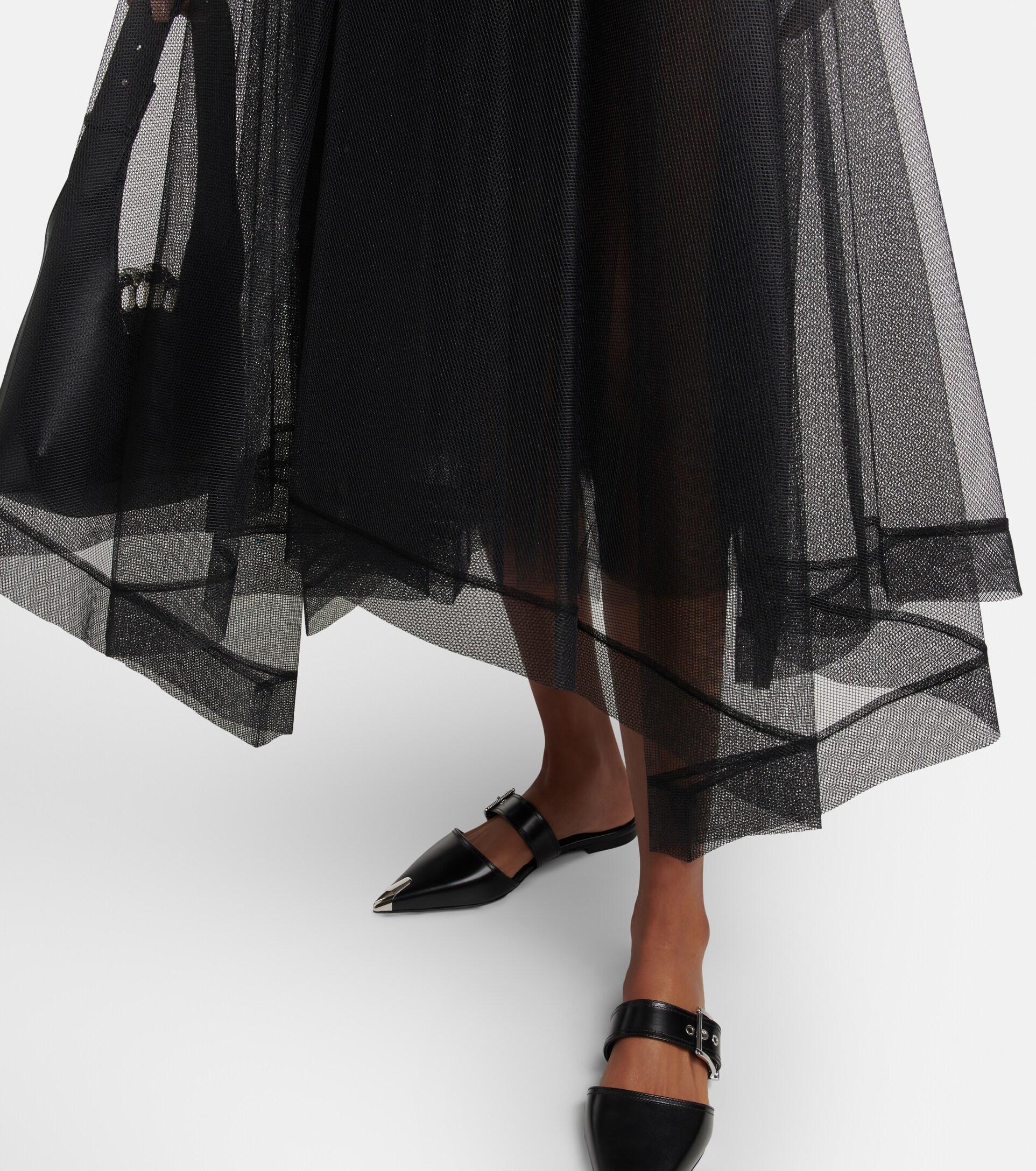 Alexander McQueen Asymmetrical Tiered Tulle Midi Skirt in Black | Lyst