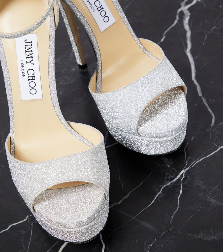 JIMMY CHOO 関税込み Max 150 glitter sandals Jimmy Choo Max 150 Glitter Platform Sandals in White | Lyst