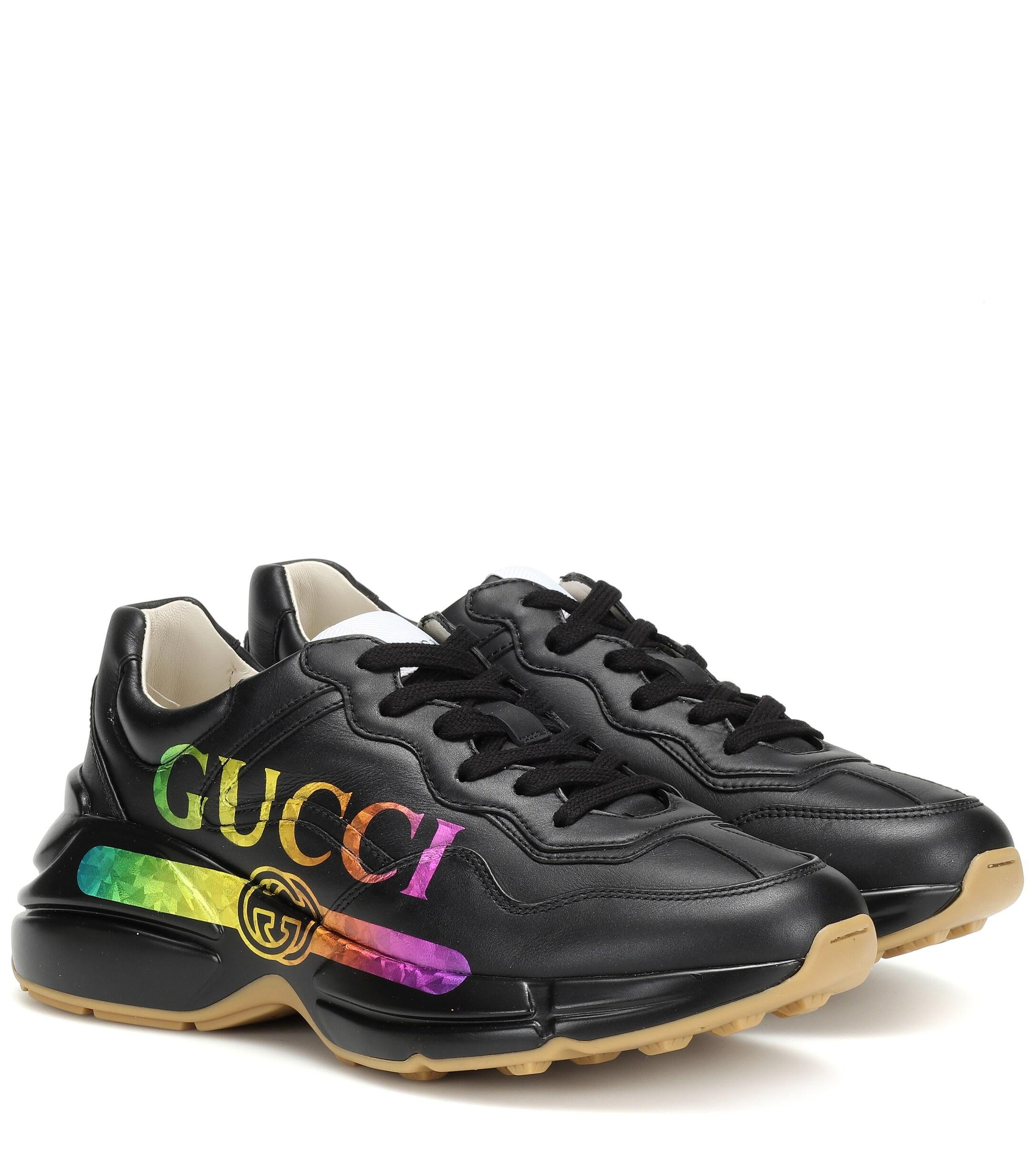 Gucci Rhyton Leather Sneakers in Black - Lyst