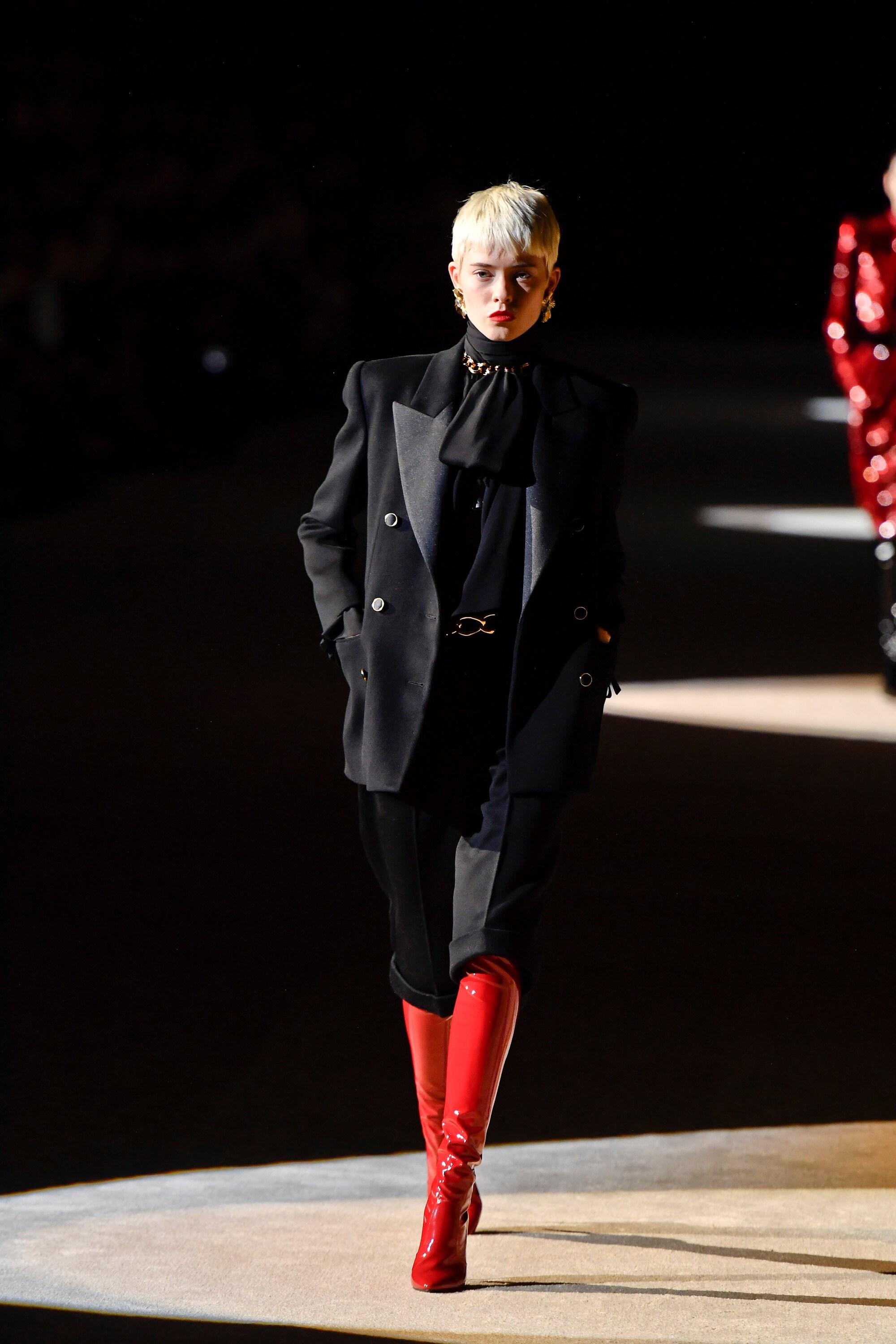 Saint Laurent Synthetic Aylah Vinyl Over-the-knee Boots in Red | Lyst