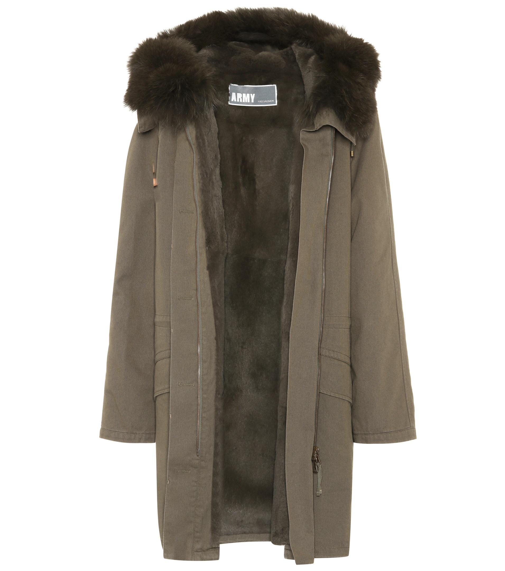 Army by Yves Salomon Fur-trimmed Coat in Green - Lyst
