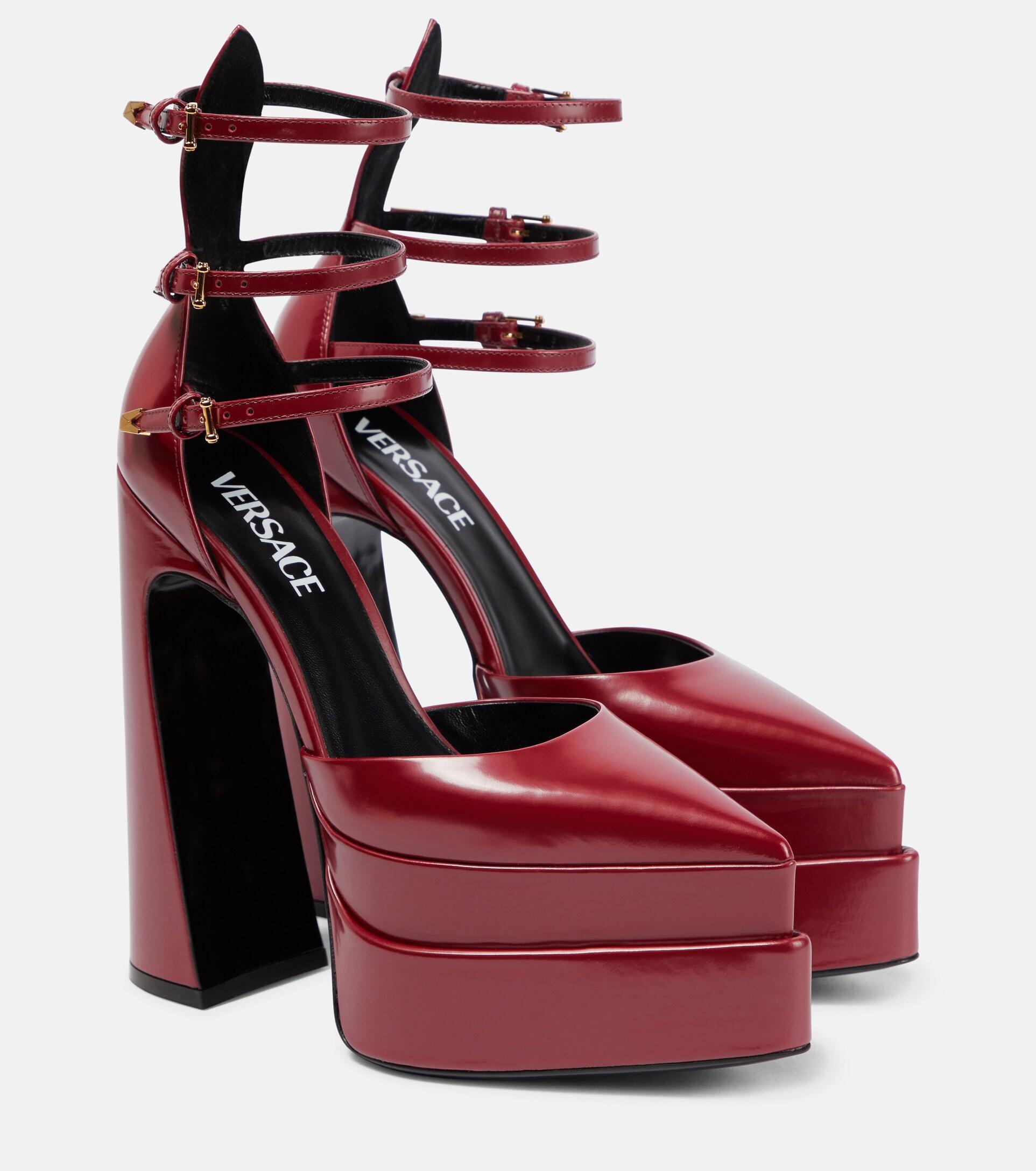 Versace Aevitas Pointy Leather Platform Pumps in Red | Lyst