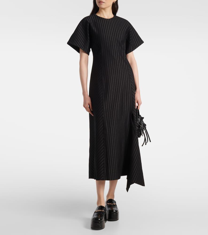 Ganni Pinstripe Asymmetric Midi Dress in Black Lyst UK