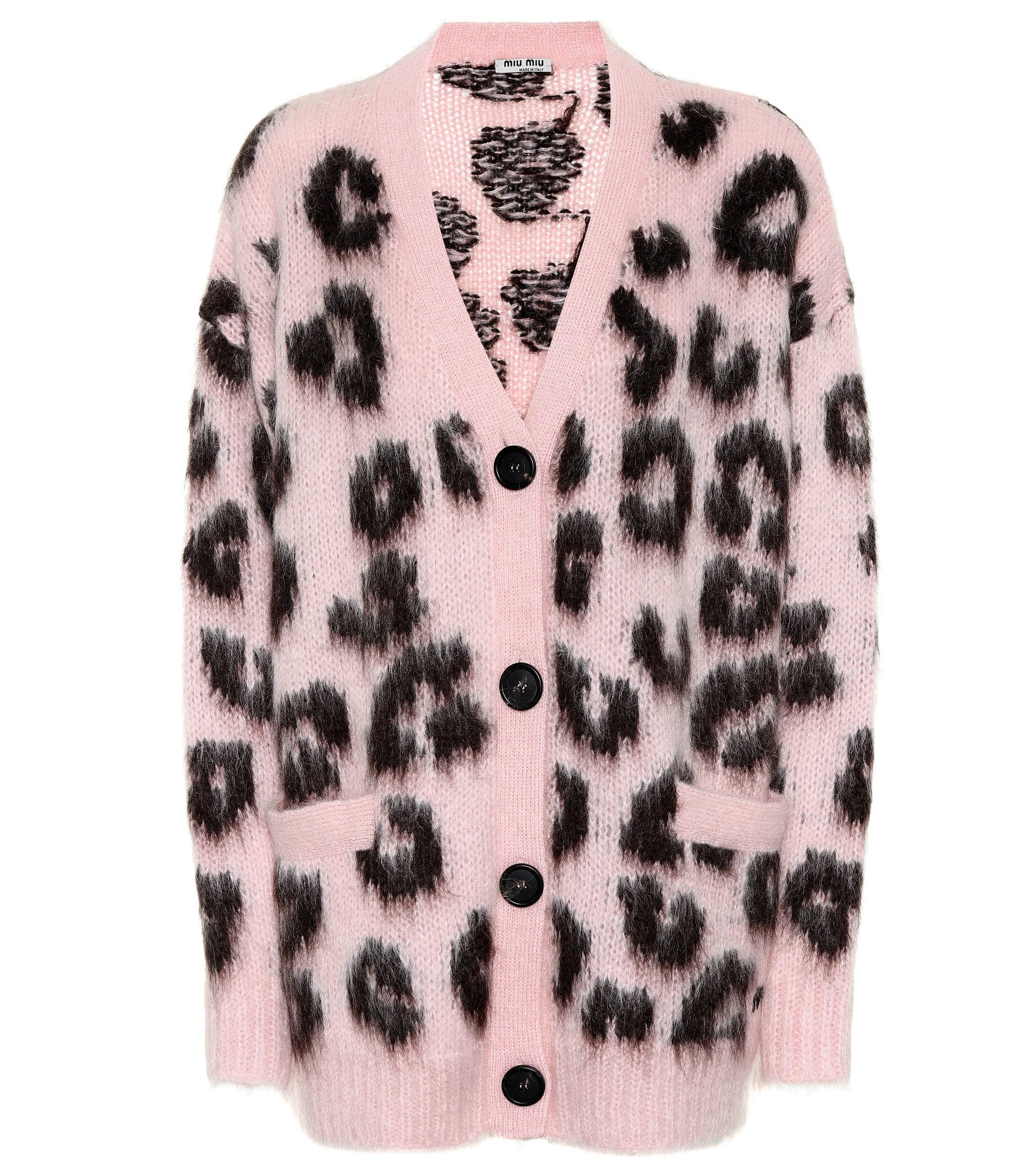 miu miu pink leopard cardigan