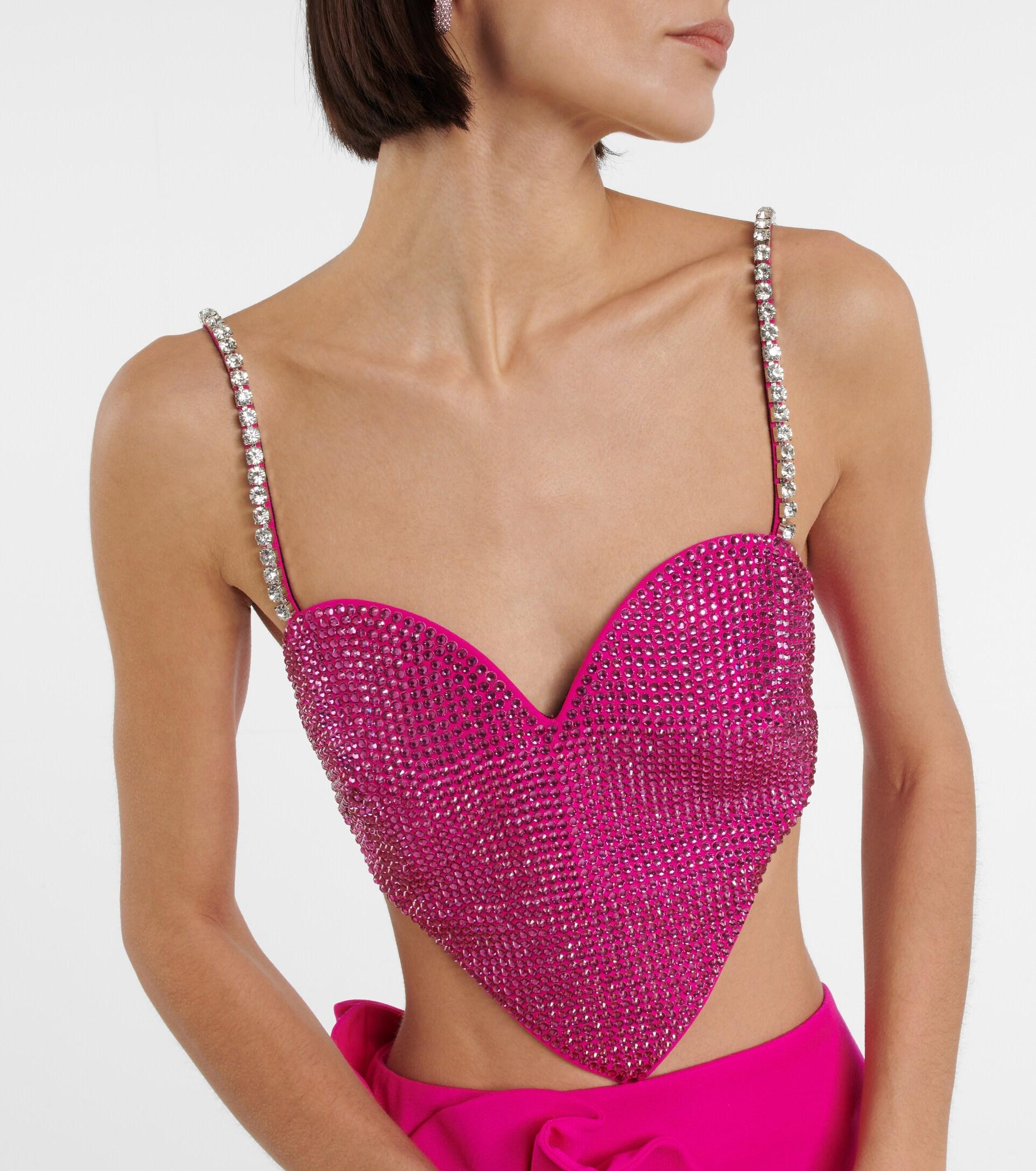 Area Heart Crystal-embellished Wool Crop Top in Pink