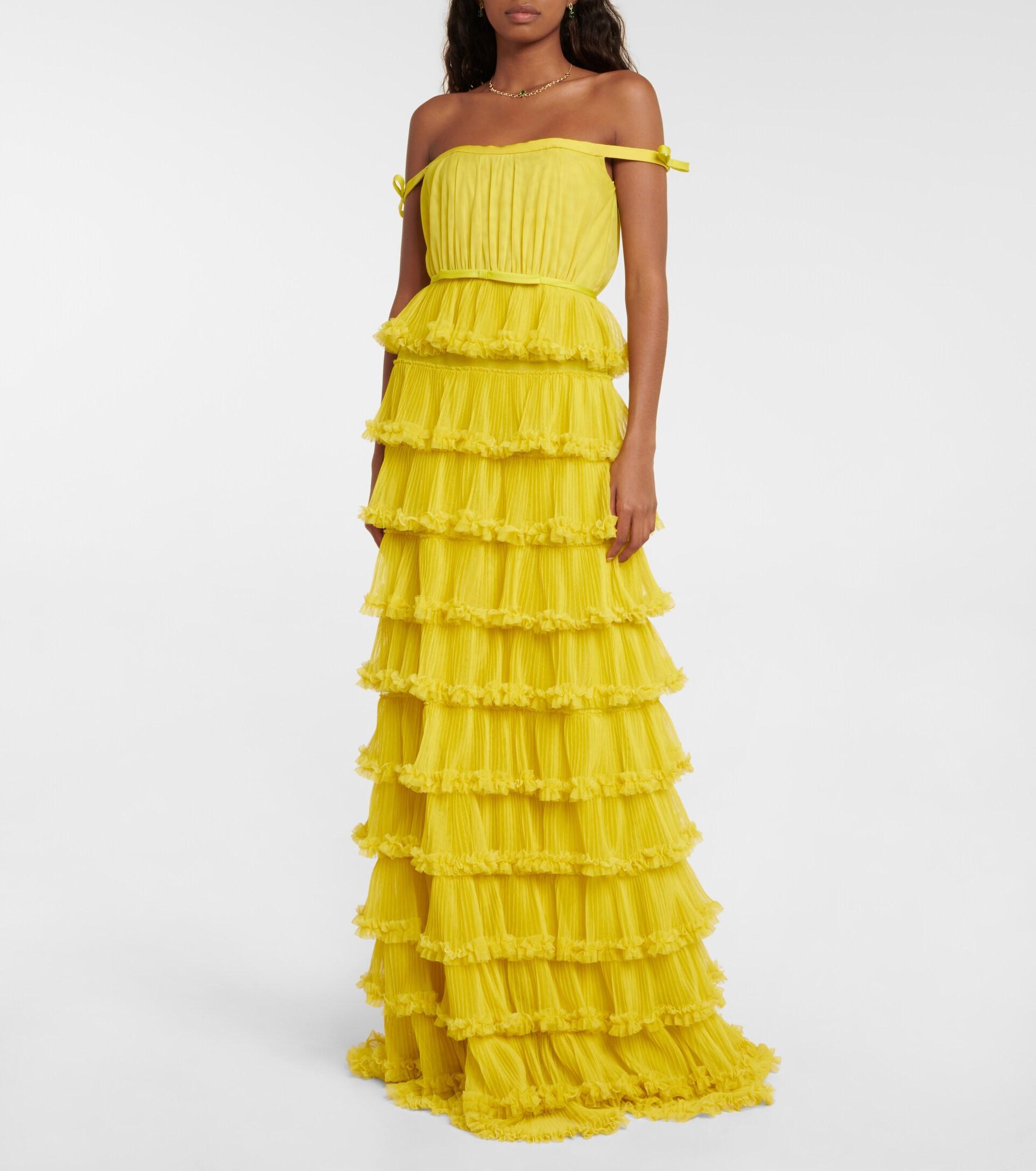 Giambattista Valli Tiered Tulle Gown in Yellow | Lyst