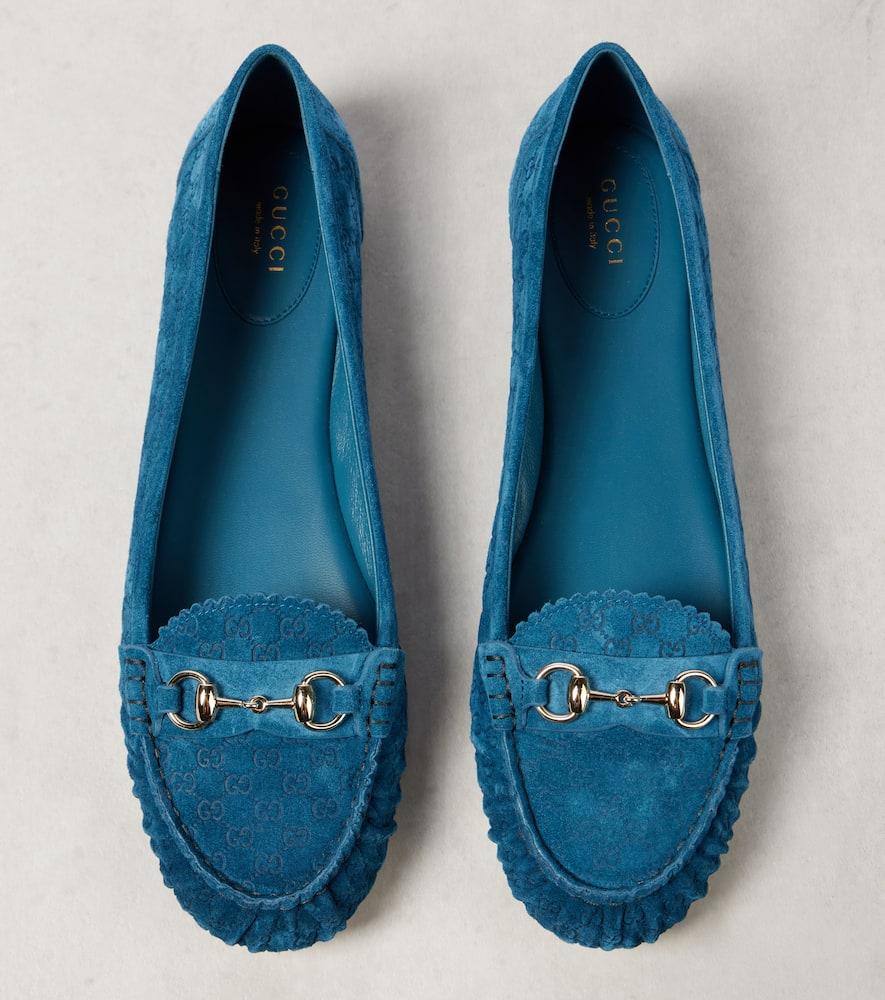 Gucci Horsebit Gg Suede Ballet Flats in Blue | Lyst