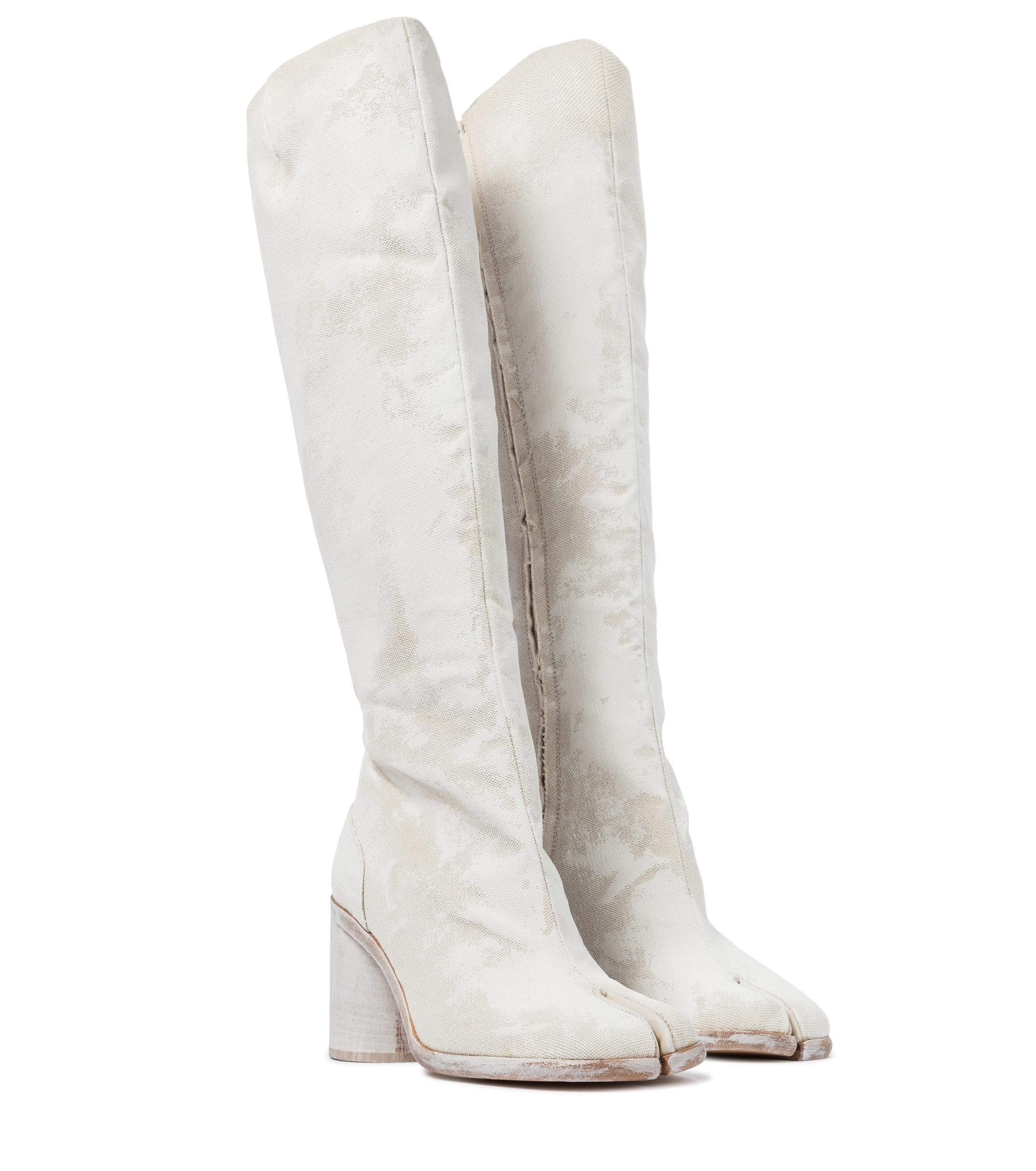 Maison Margiela Tabi Linen Knee-high Boots in White | Lyst