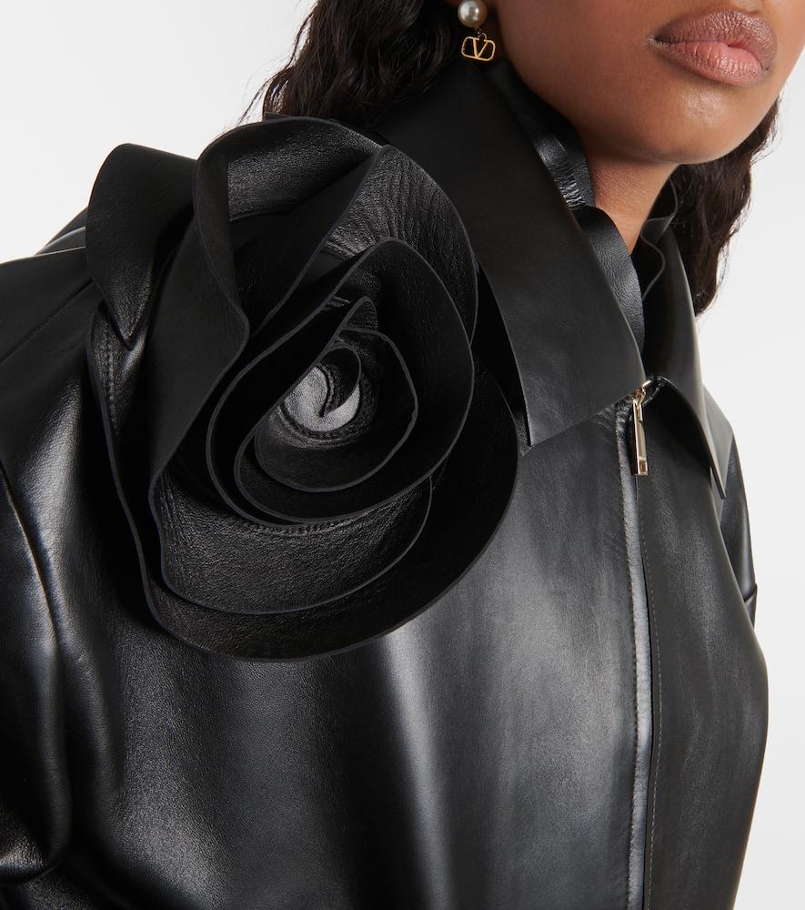 Valentino Floral-applique Leather Jacket in Black | Lyst