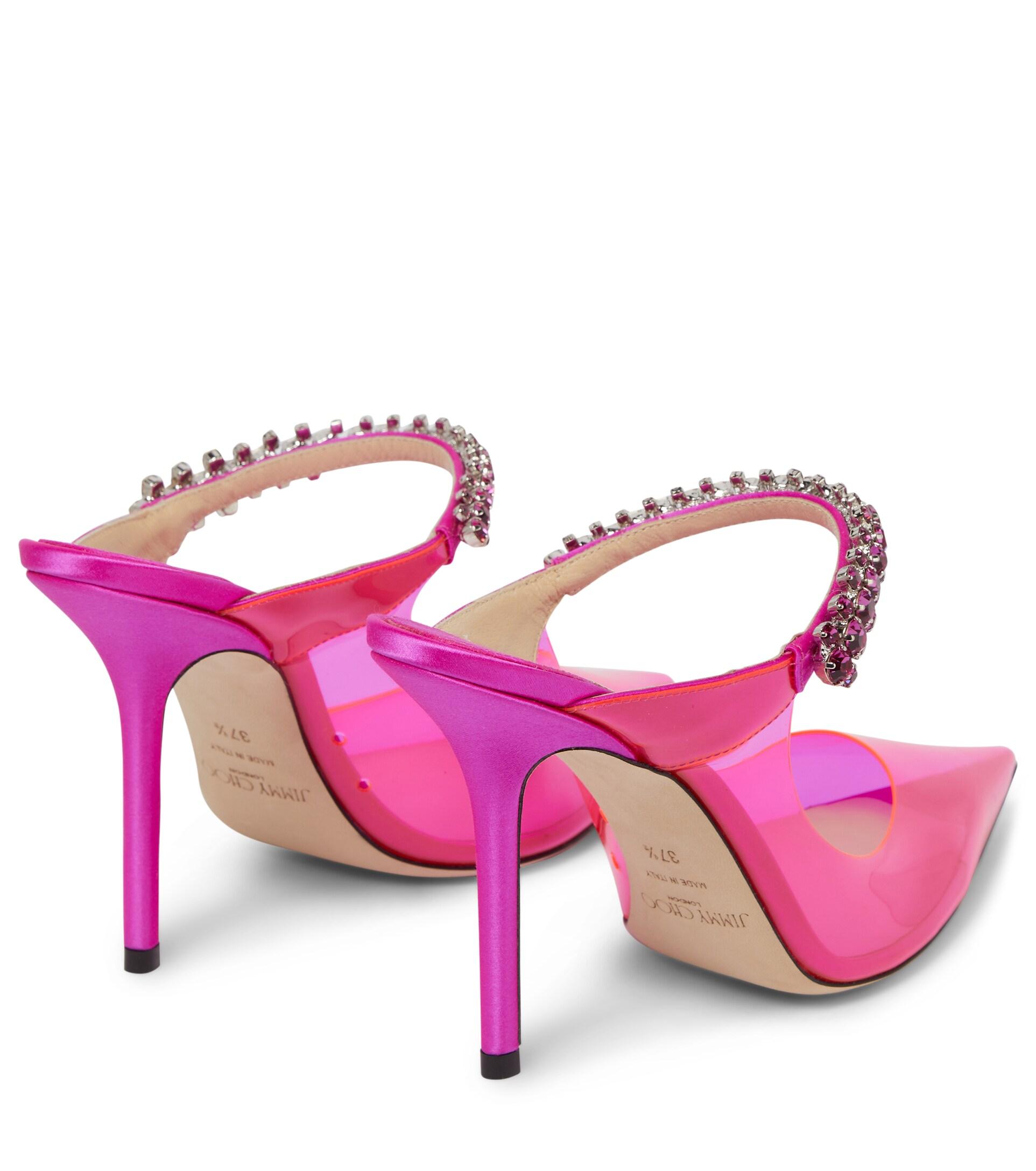 Jimmy Choo Leather Bing 100 Embellished Mules in Hot Pink/Pink (Pink) | Lyst