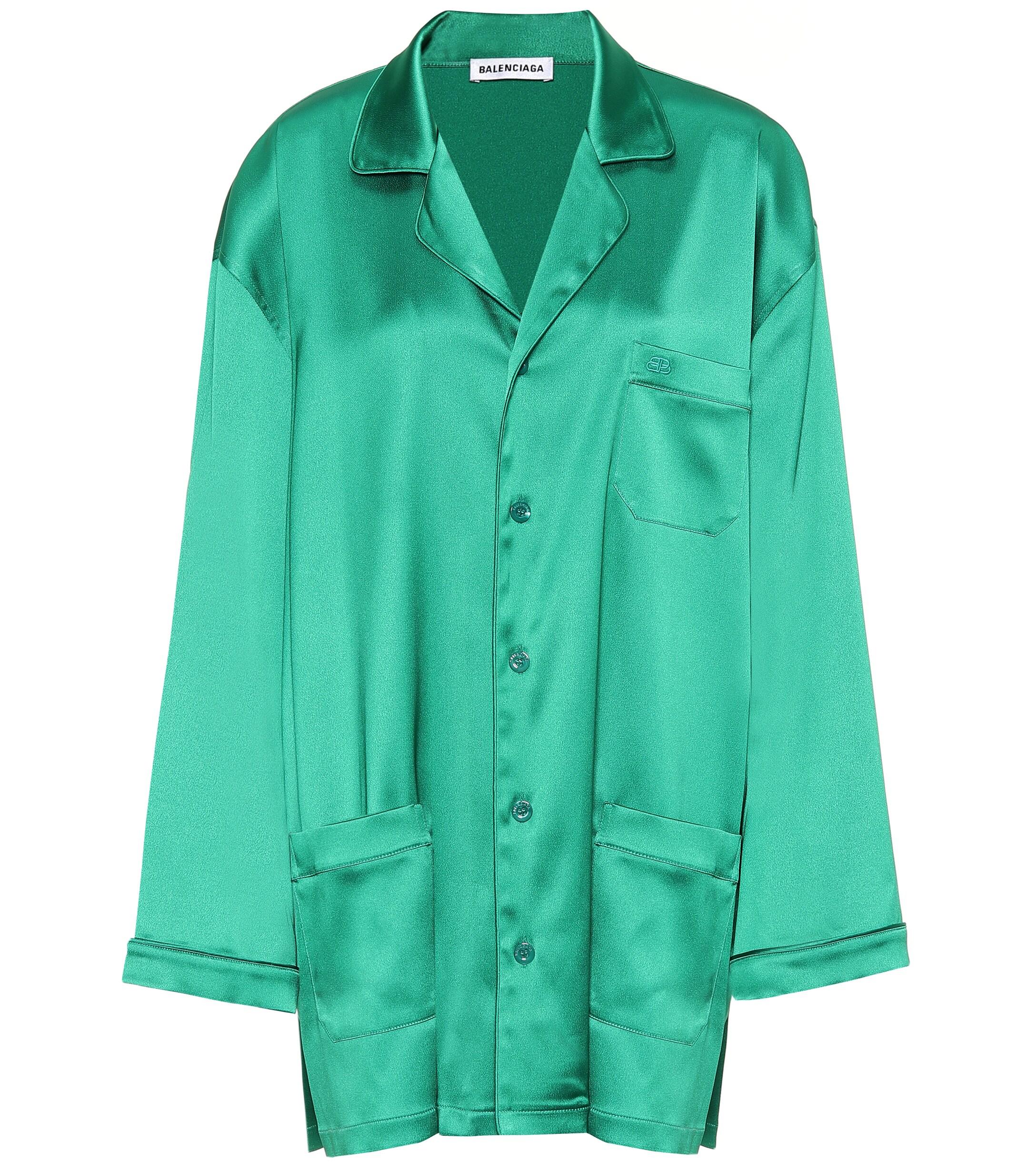 Balenciaga Oversized Satin Pajama Shirt in Green - Lyst