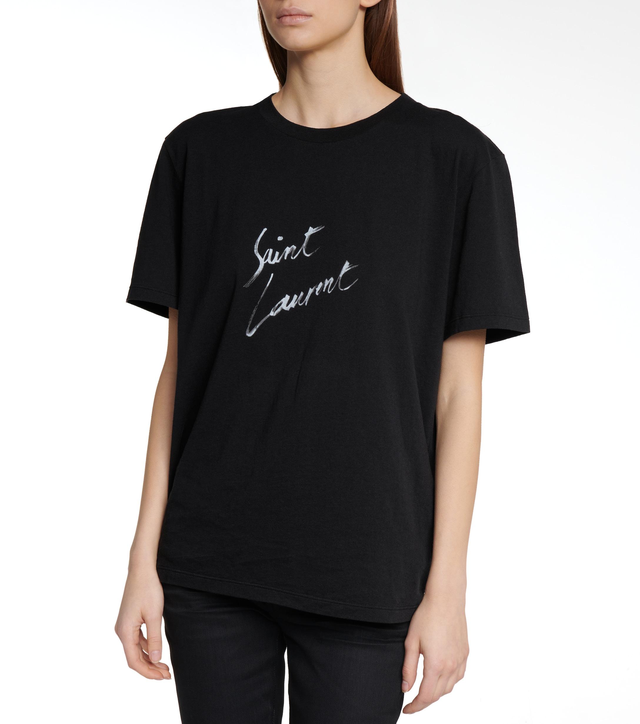 Saint Laurent Logo Cotton T-shirt in Black - Lyst