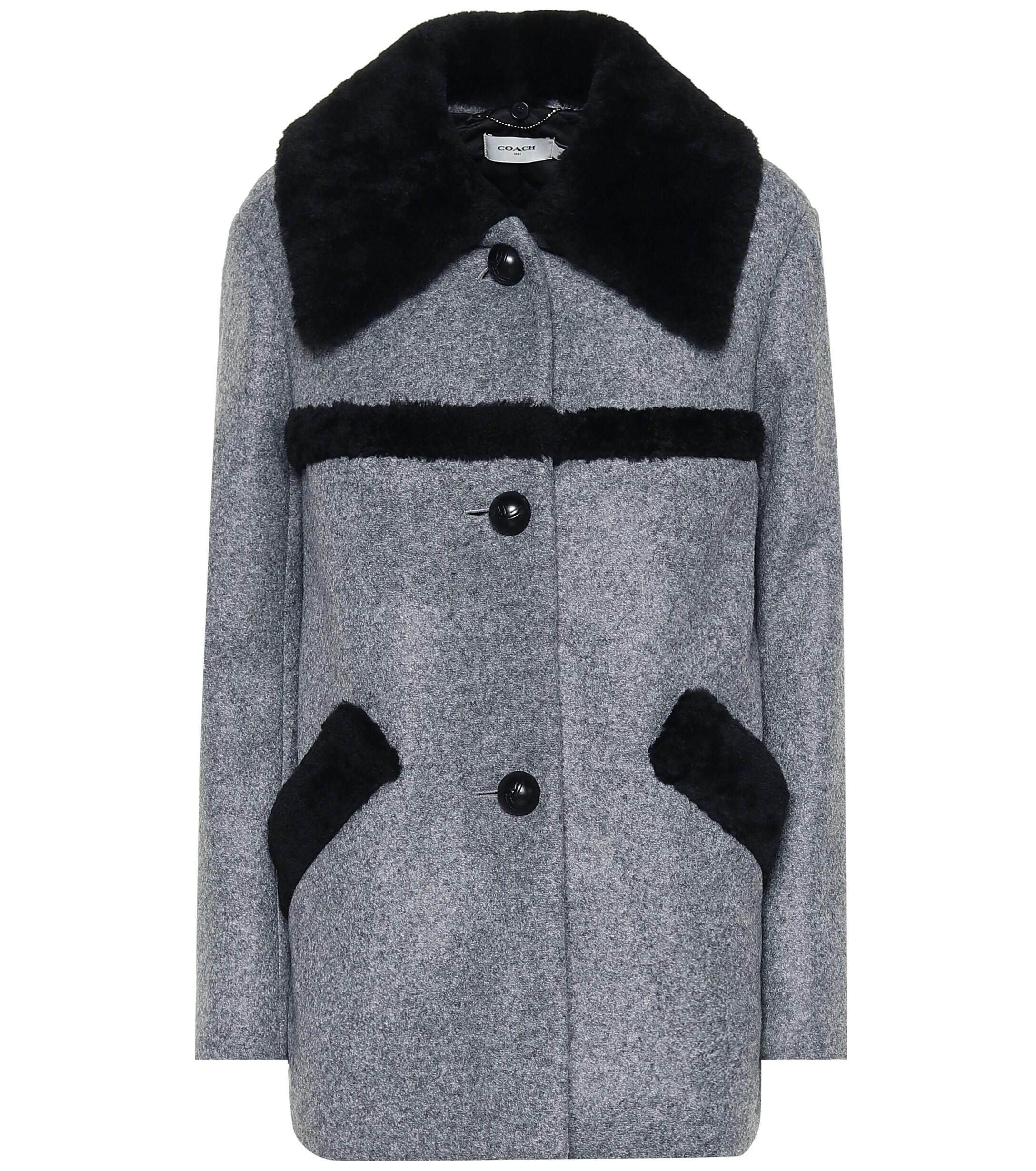 COACH Wool Shearlingtrimmed Coat in Grey (Gray) Lyst