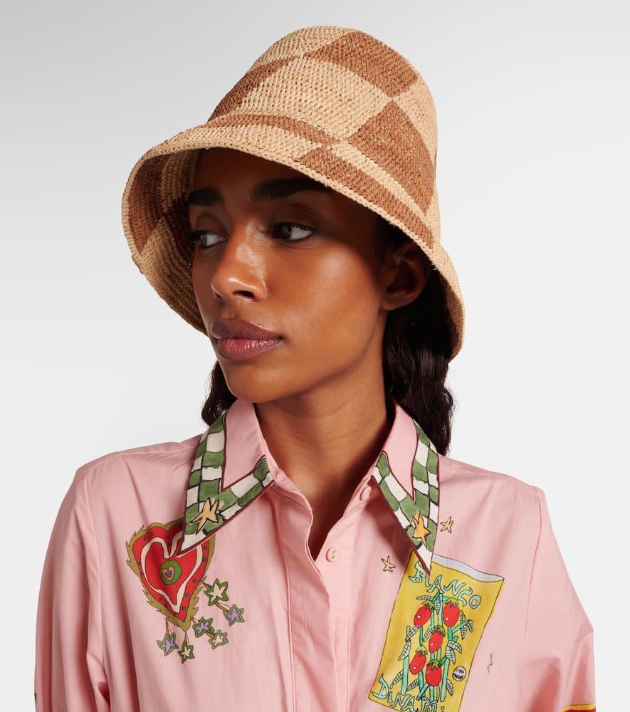 ALÉMAIS Checked Raffia Bucket Hat in Natural | Lyst display picture 2