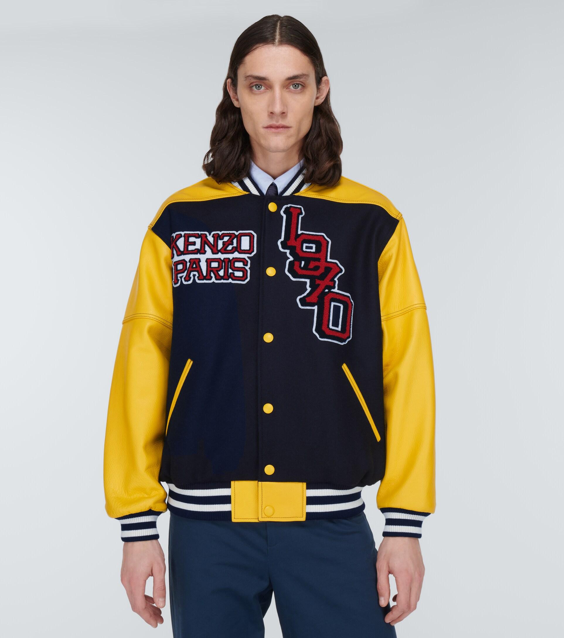 KENZO Tiger Varsity Leather-paneled Varsity Jacket in Blue for Men | Lyst