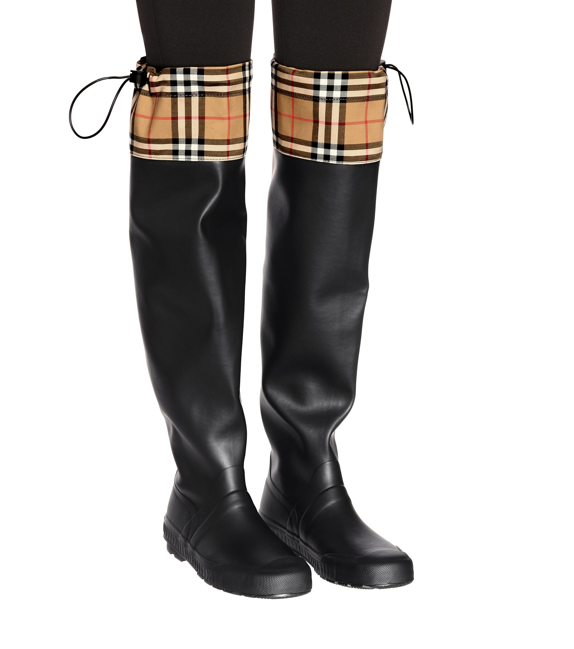 Burberry Check And Rubber Boots in Black | Lyst