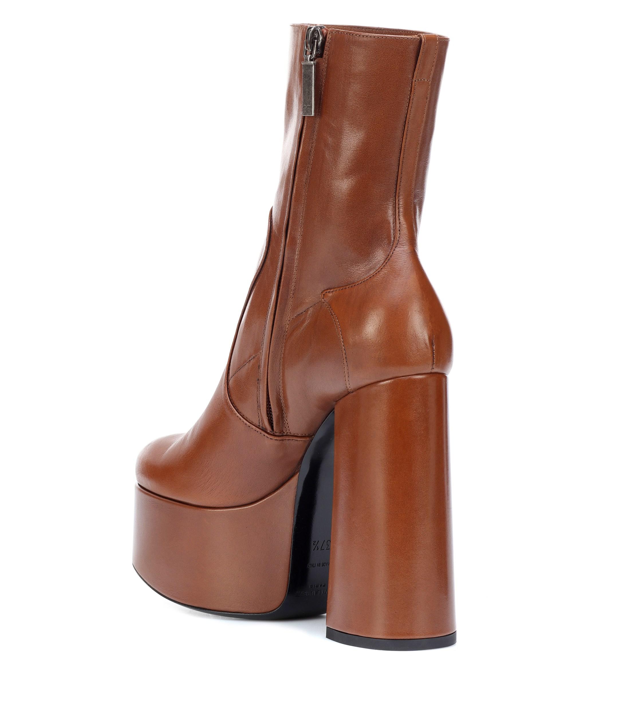 Saint Laurent Billy 140 Leather Ankle Boots in Brown - Lyst