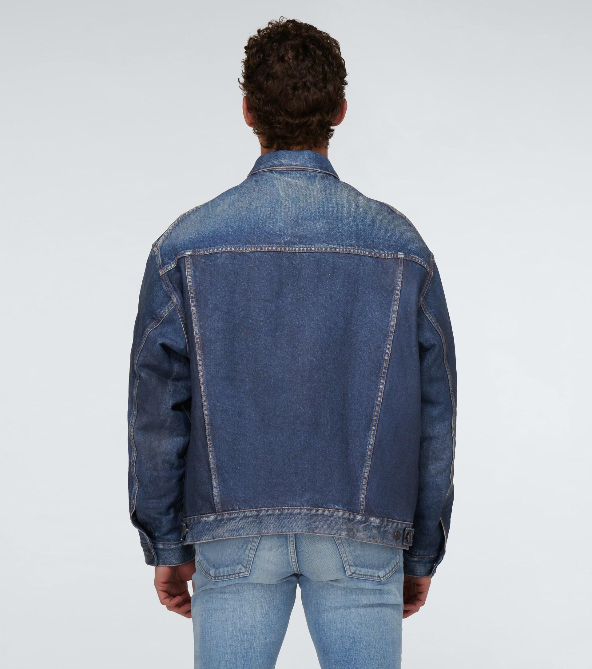 Balenciaga Denim-effect Printed Leather Jacket in Blue for Men