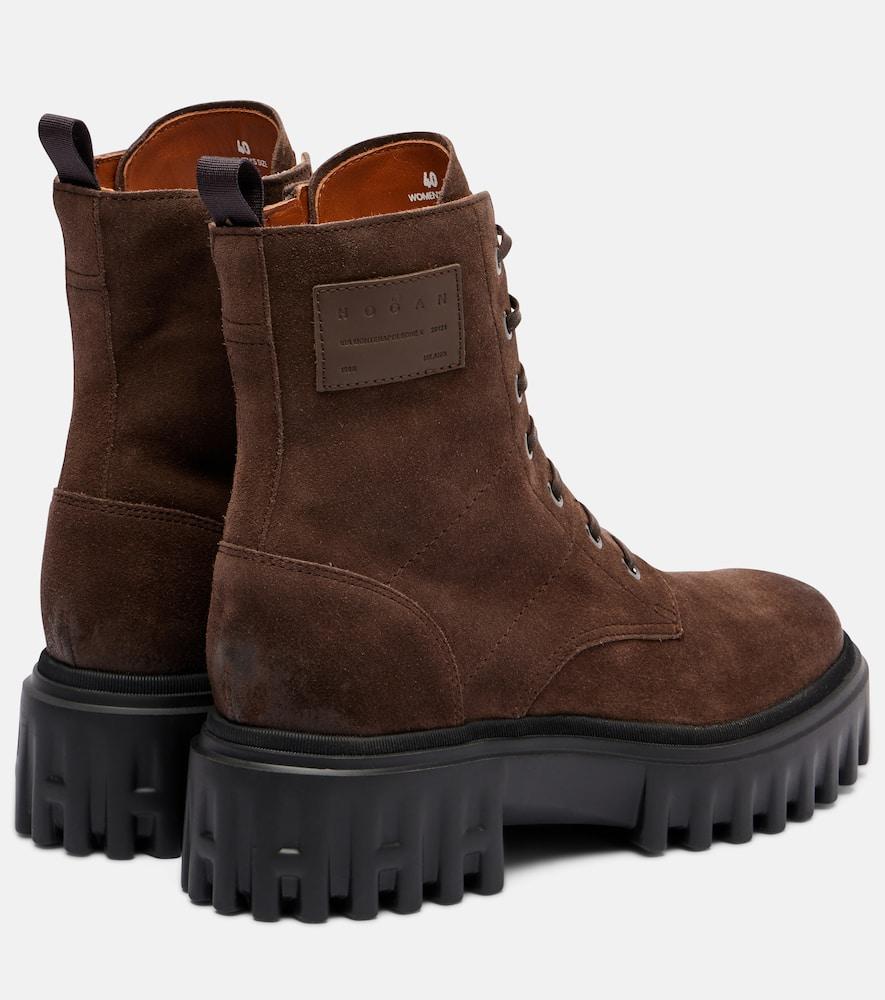 ミドルブーツ HOGAN Women Boots HXW6450FF90BTM 410 BROWN Women's Hogan H-Stripes suede ankle boot hxw6450ff90btm
