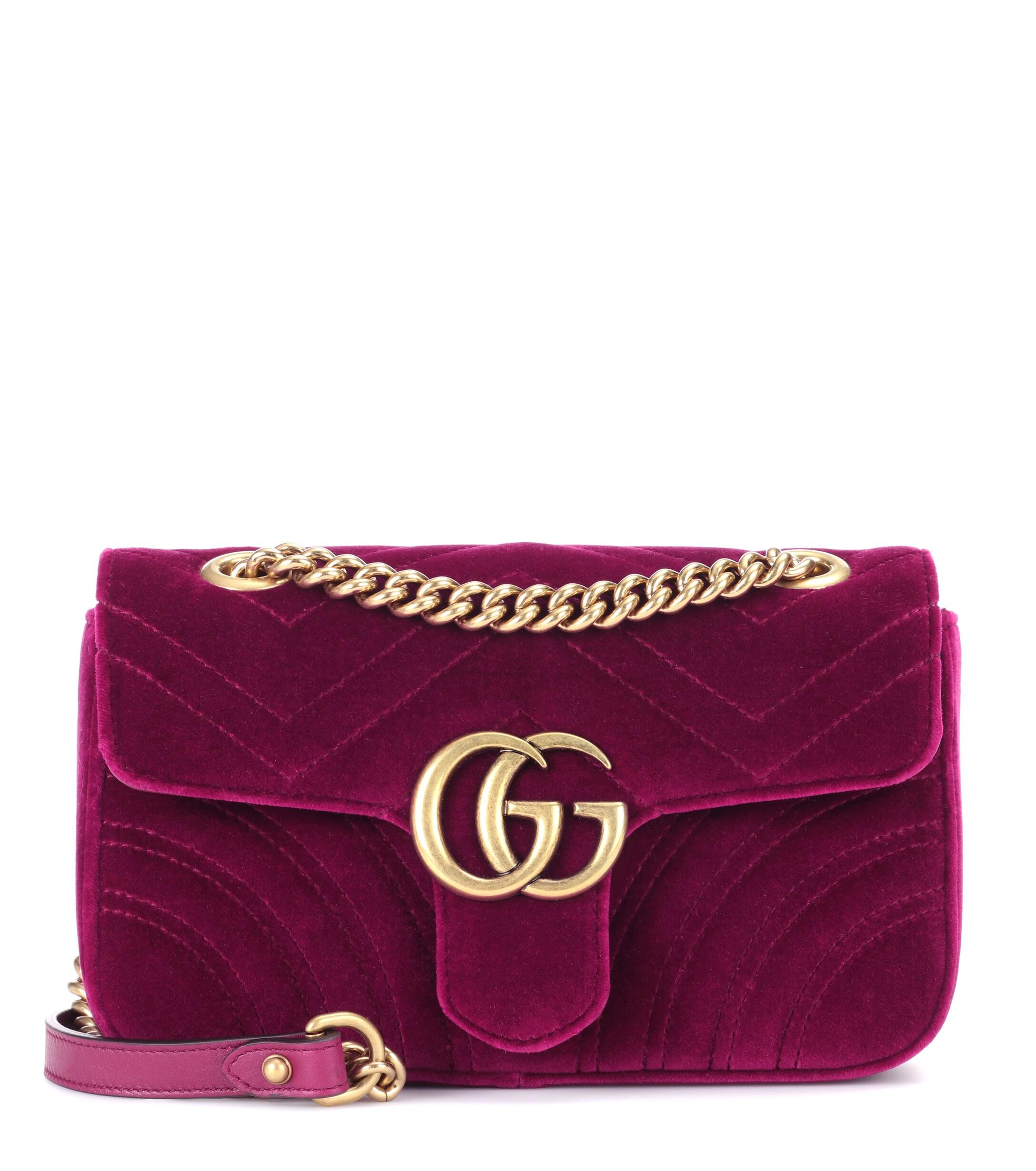 Gucci Fuchsia Matelassé Velvet Mini GG Marmont Shoulder Bag Gucci
