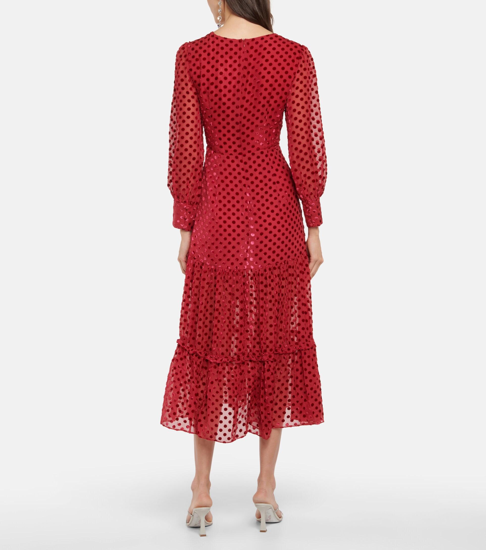 RIXO London Elsie Polka-dot Midi Dress in Red | Lyst