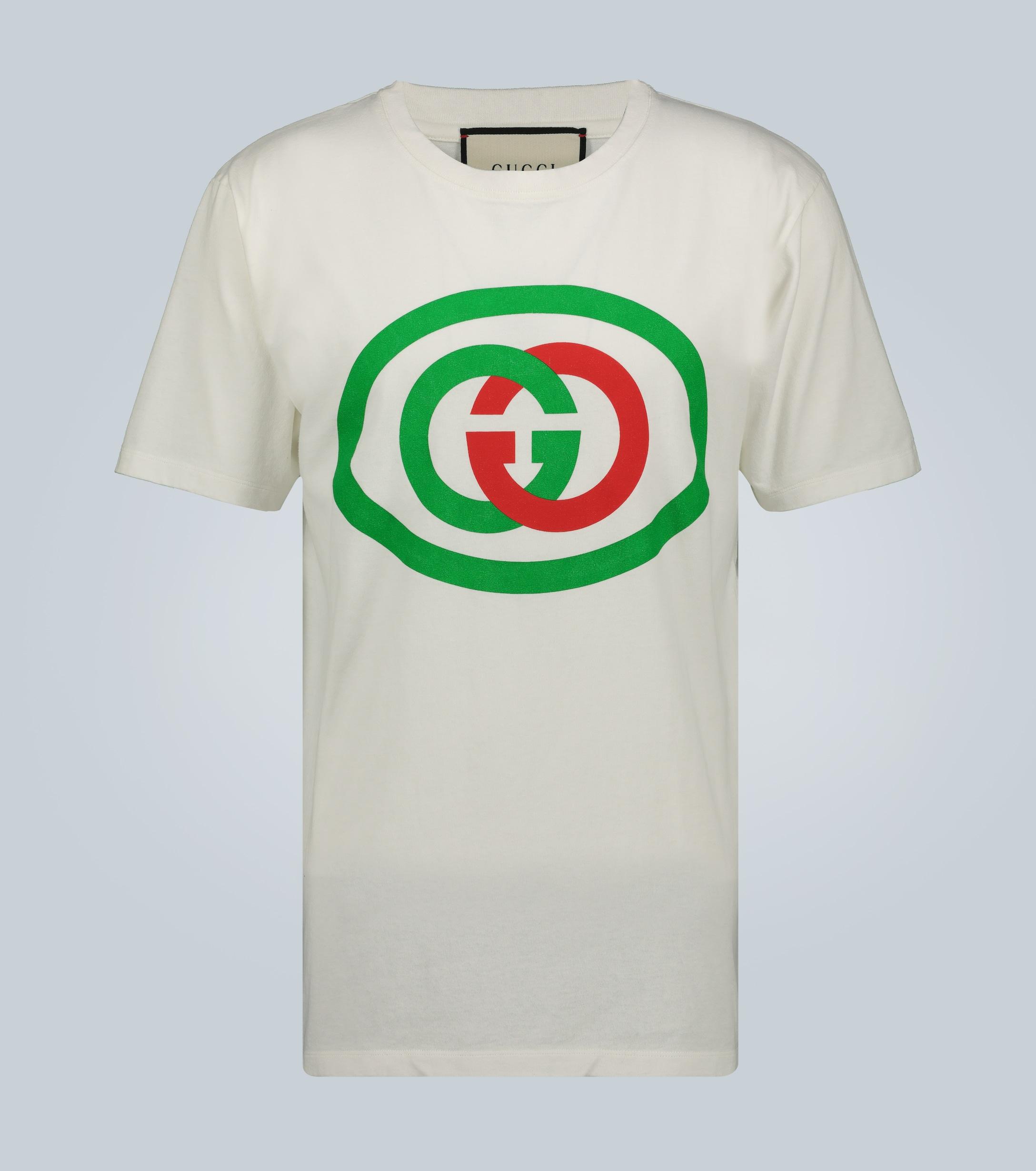 Gucci Gg Interlock Logo Printed Cotton T-shirt in White for Men - Lyst