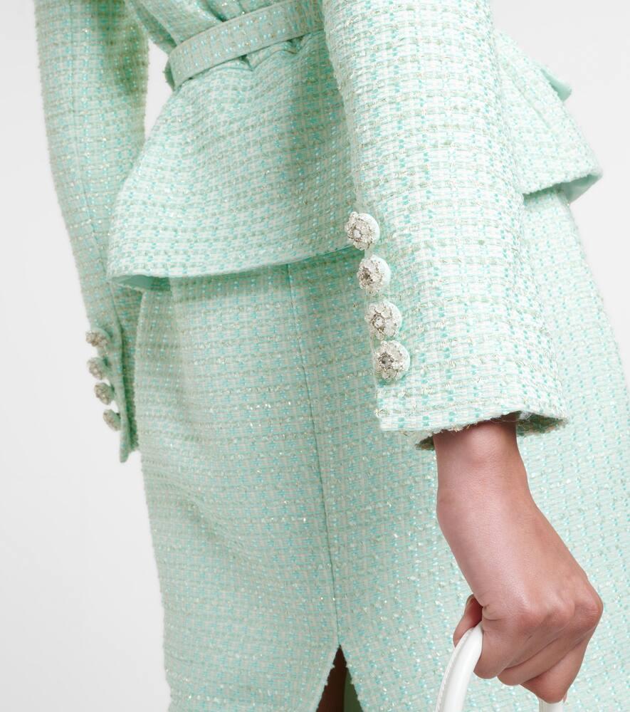 Self-Portrait Boucle Midi Dress in Green | Lyst