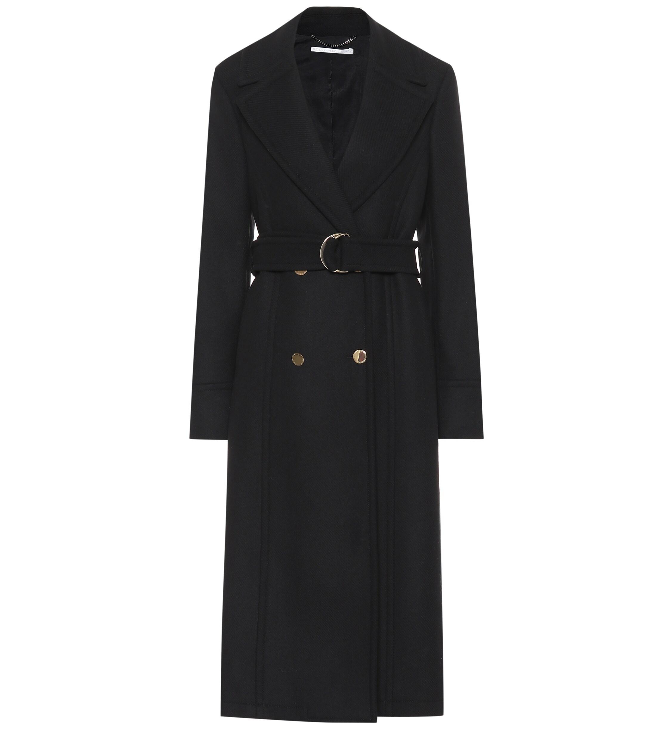Stella McCartney Belted Wool Coat in Black - Lyst