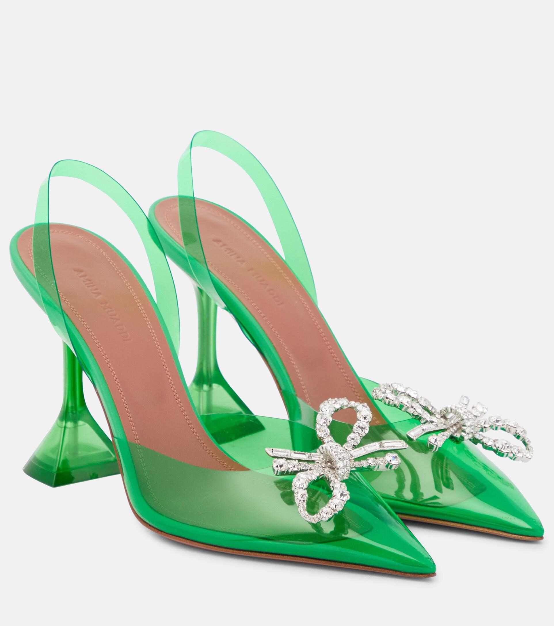 AMINA MUADDI Rosie Embellished Slingback Pvc Pumps in Green | Lyst