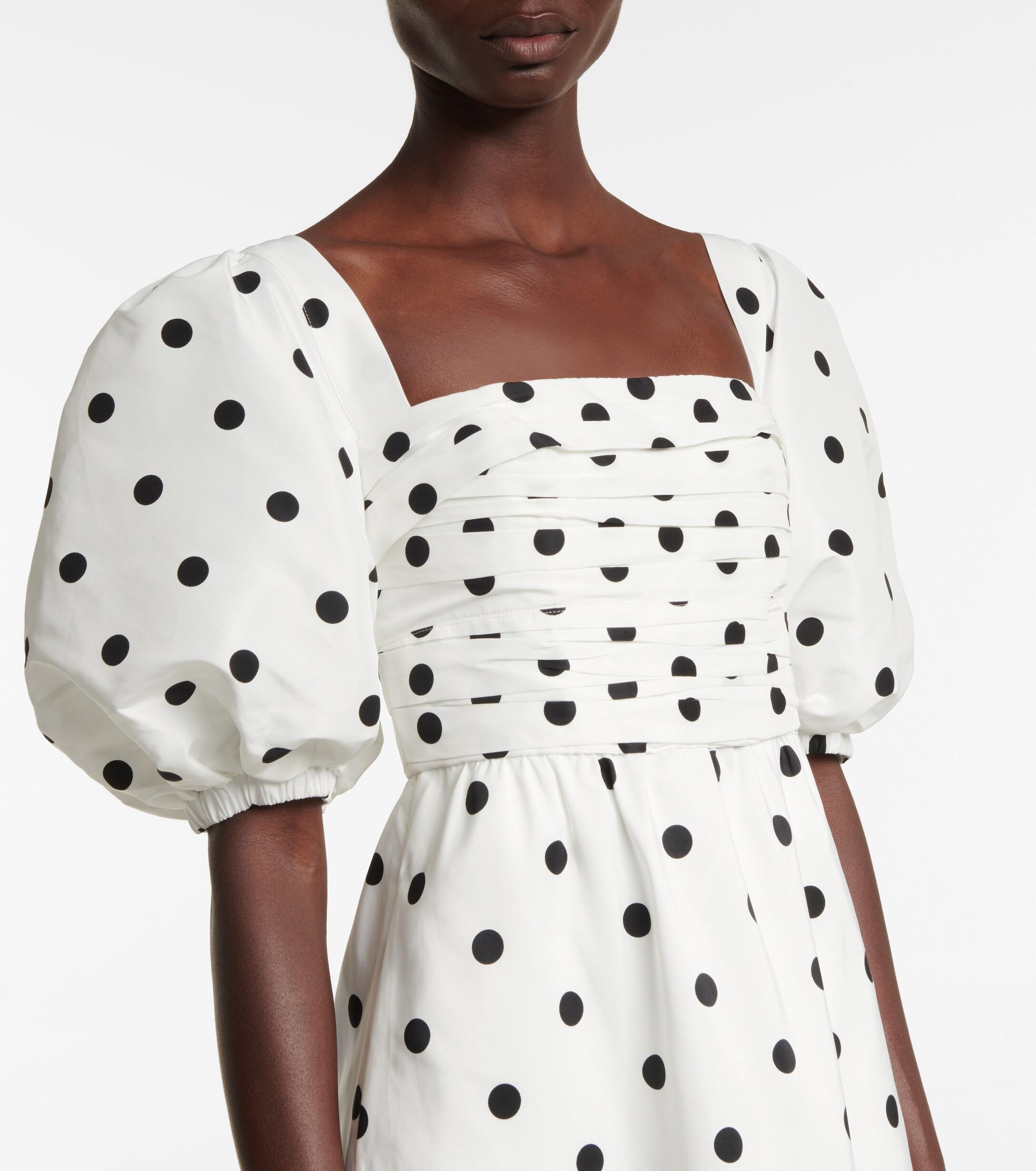 Self-Portrait Synthetic Polka-dot Taffeta Midi Dress in White | Lyst