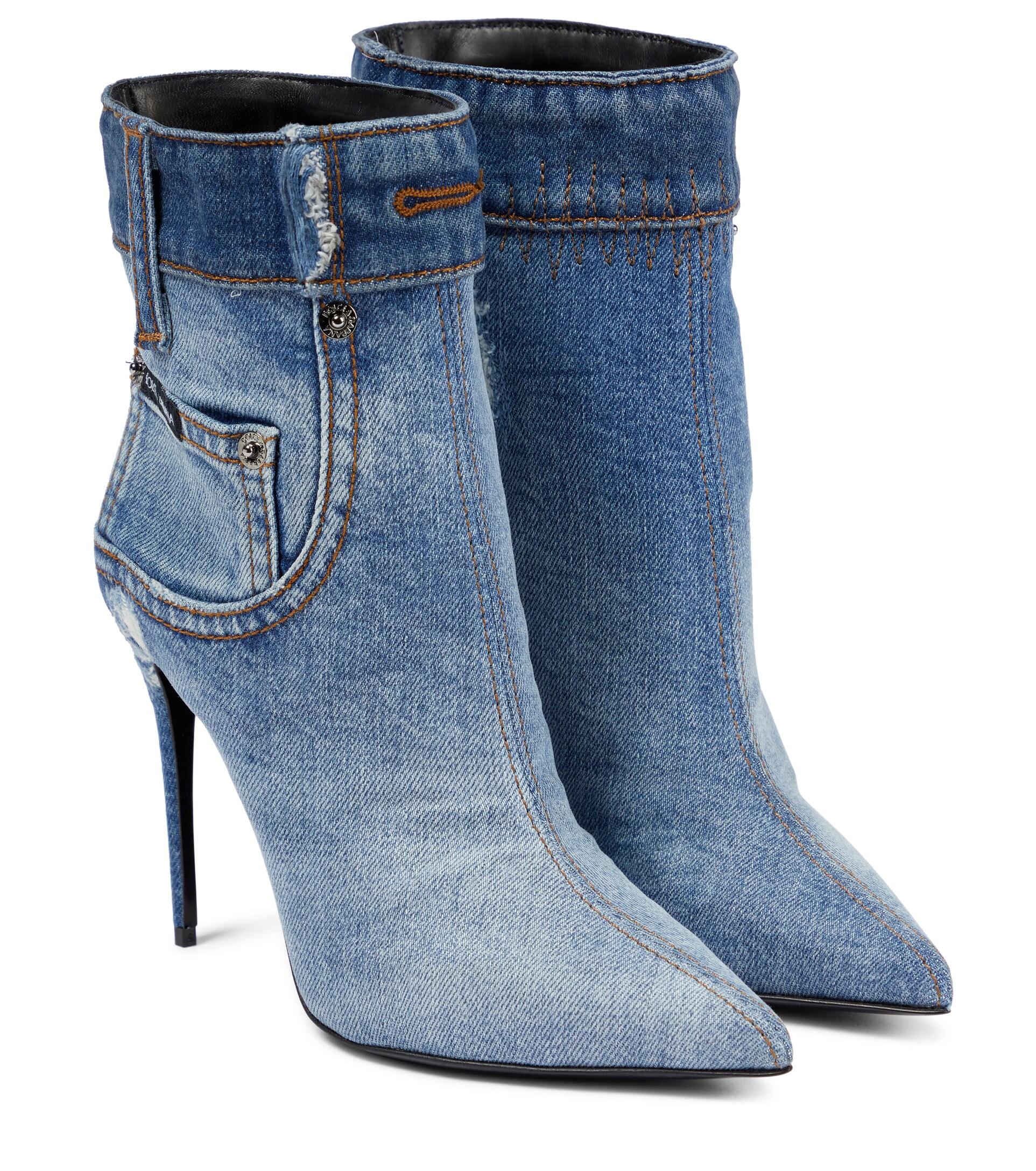 Dolce & Gabbana Cardinale Denim Ankle Boots in Blue | Lyst