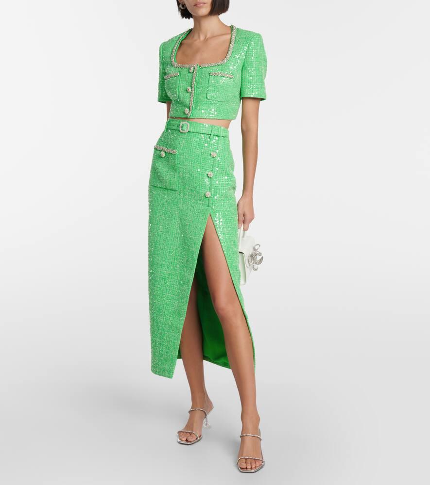 Self-Portrait Sequined Embellished Boucle Midi Skirt in Green Lyst