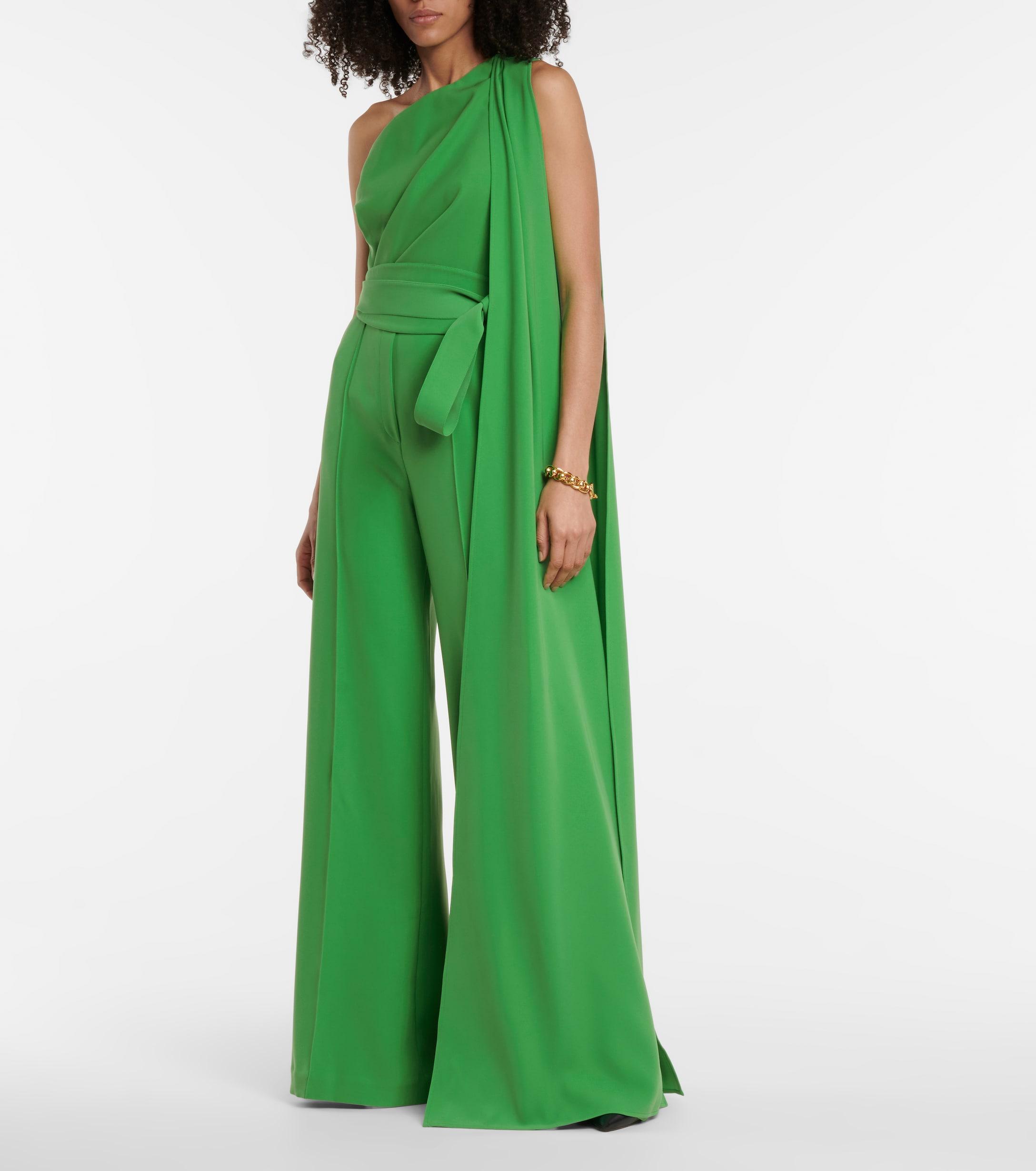 Buy Green Crepe Asymmetric One Shoulder Jumpsuit With Cape For Women by  Babita Malkani Online at Aza Fashions.